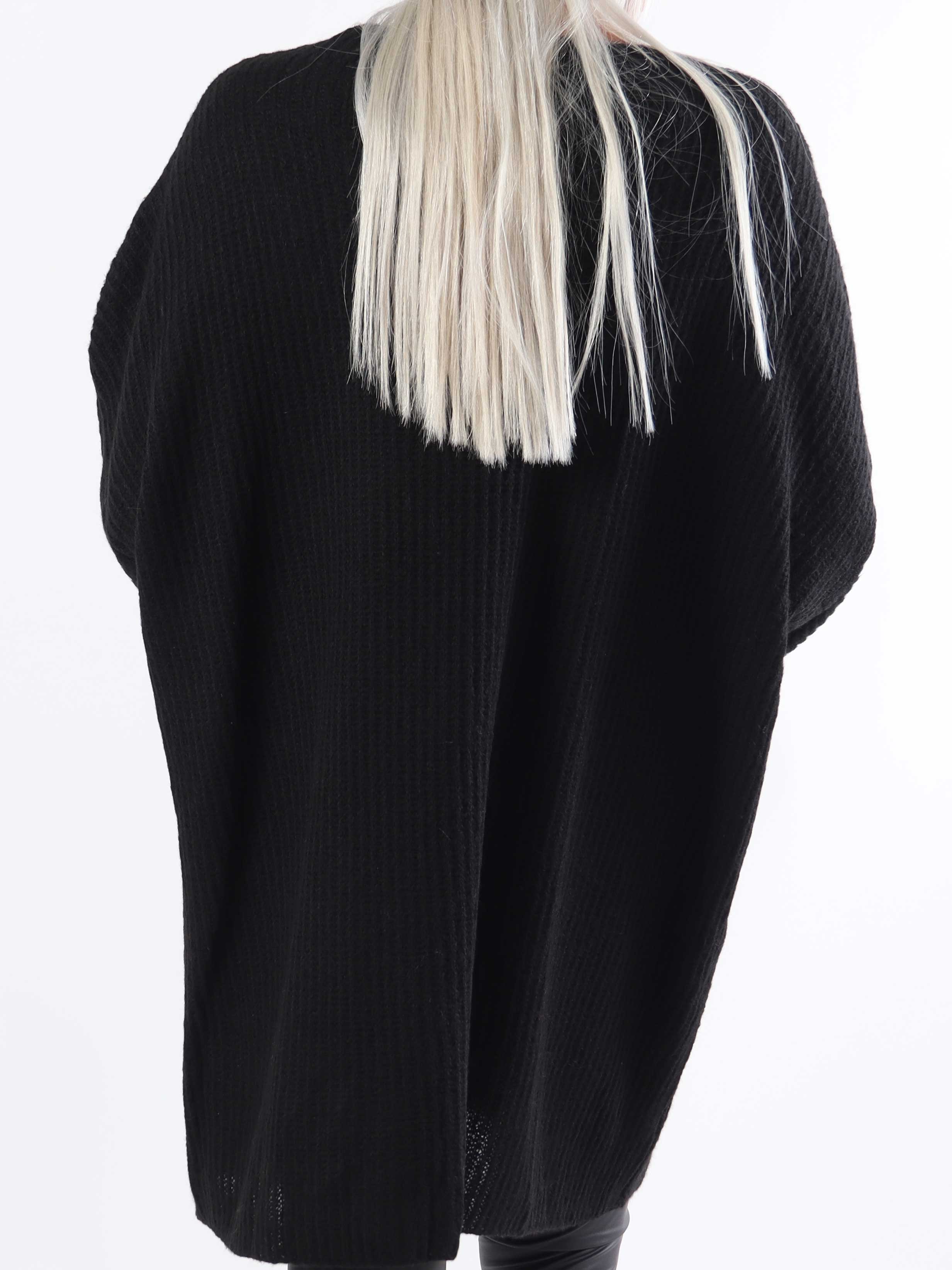 Dakota - Lang plus size strikbluse med lommer