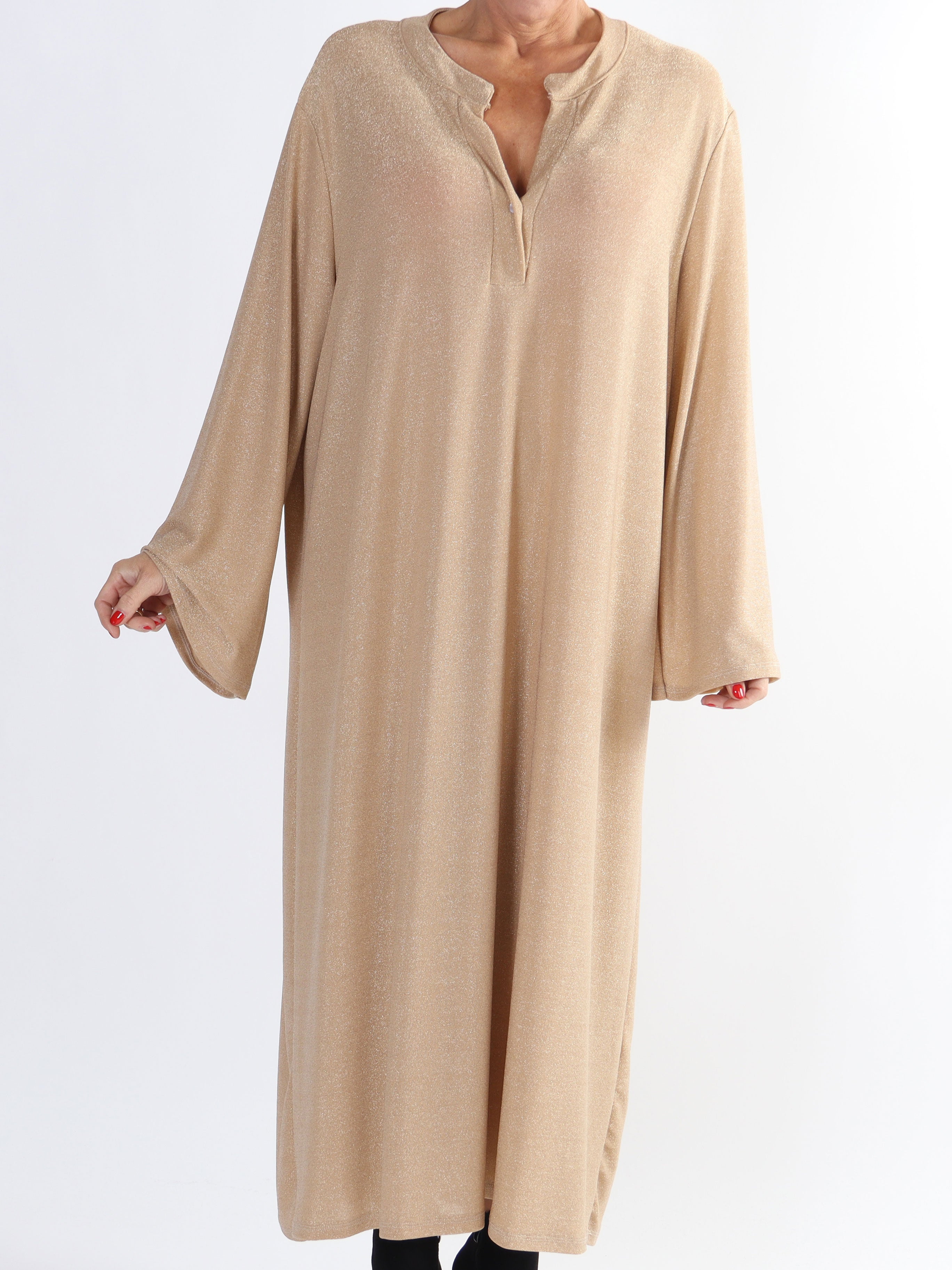 Damaris - Lang plus size kjole med glimmertråde