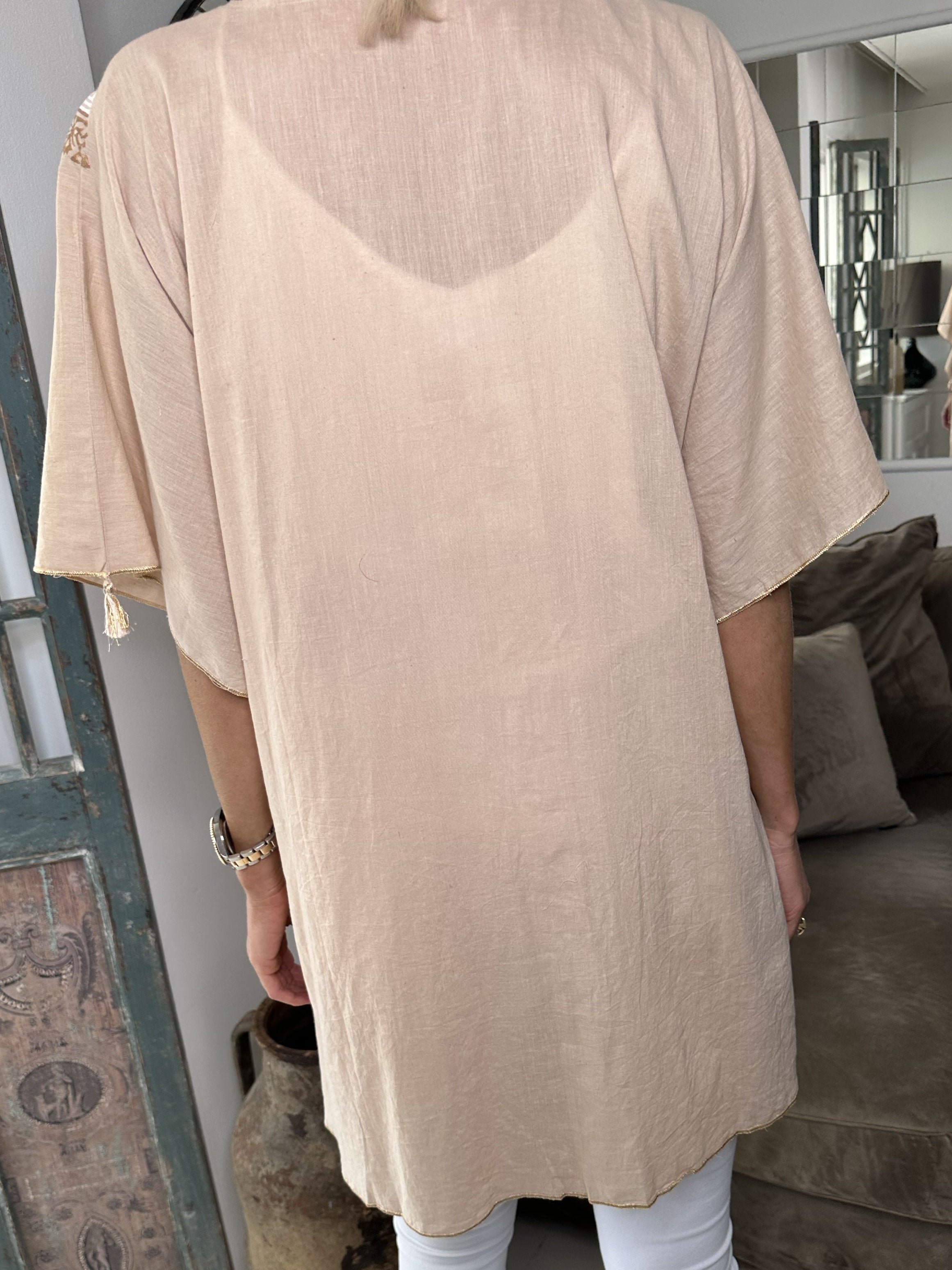 Delecias - Fin åben tunika med bindebånd