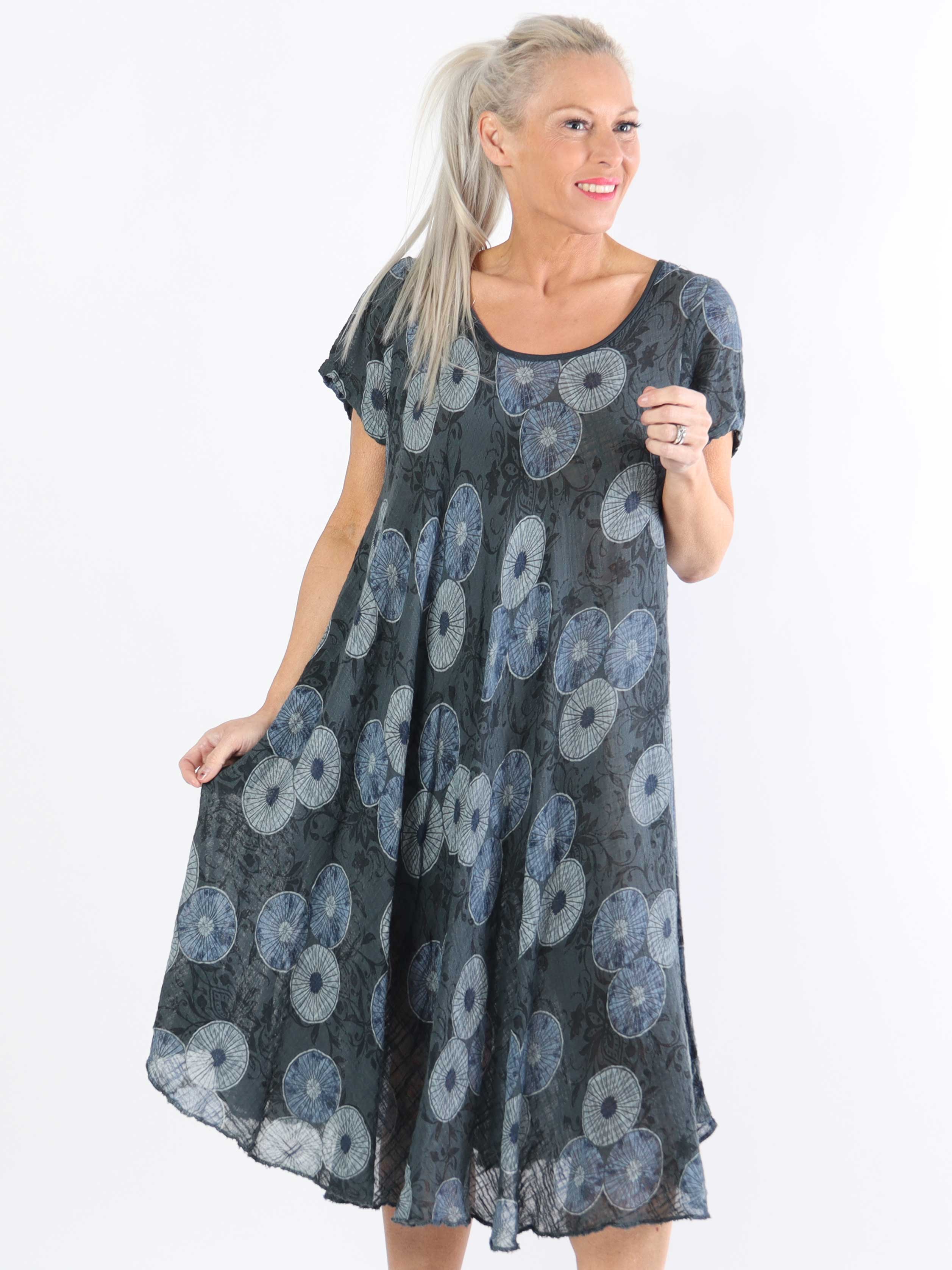 Delphine - Bomuldskjole i plussize med motiv