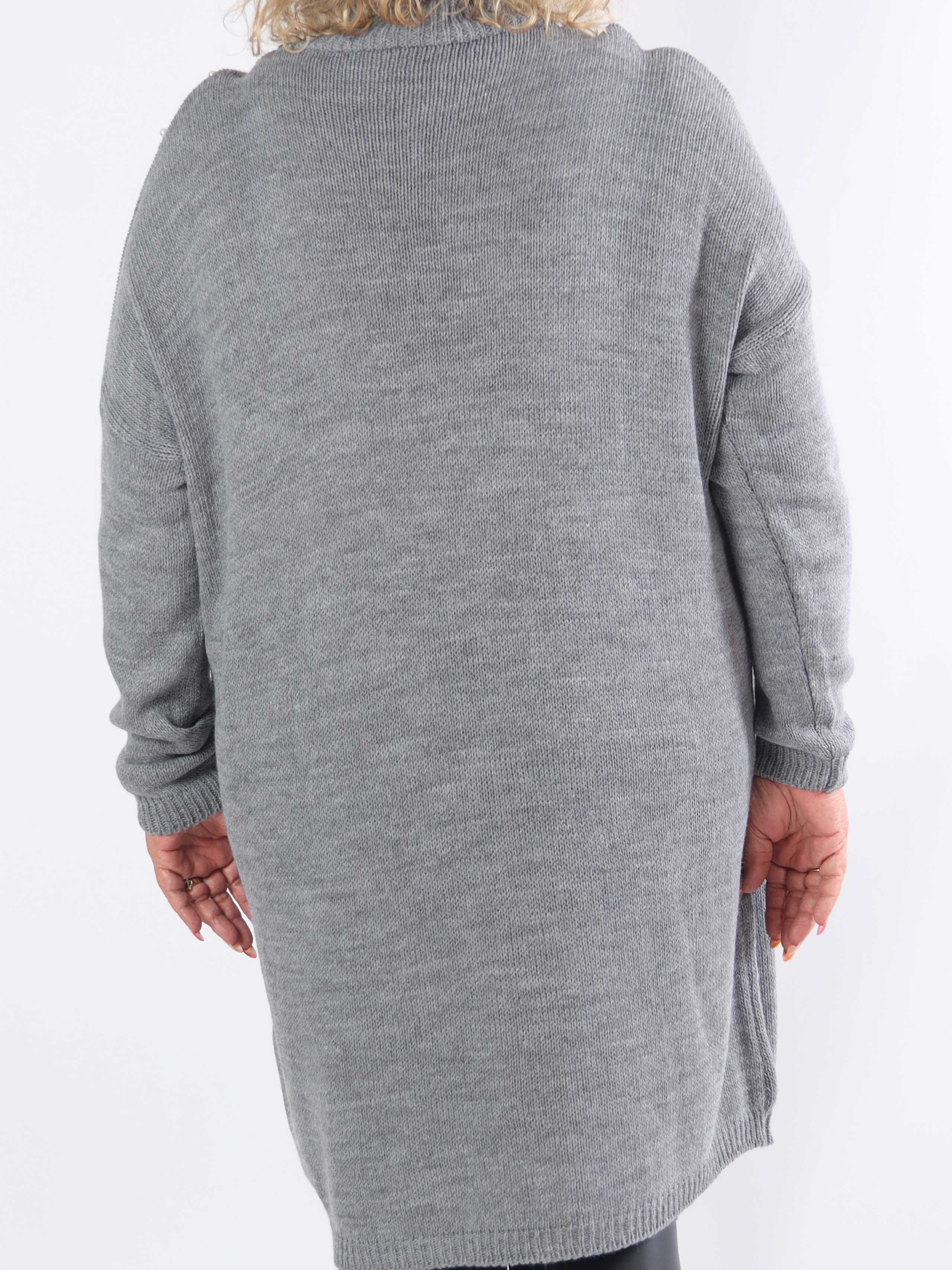 Desire - Strikkjole med turtleneck og hvide perler