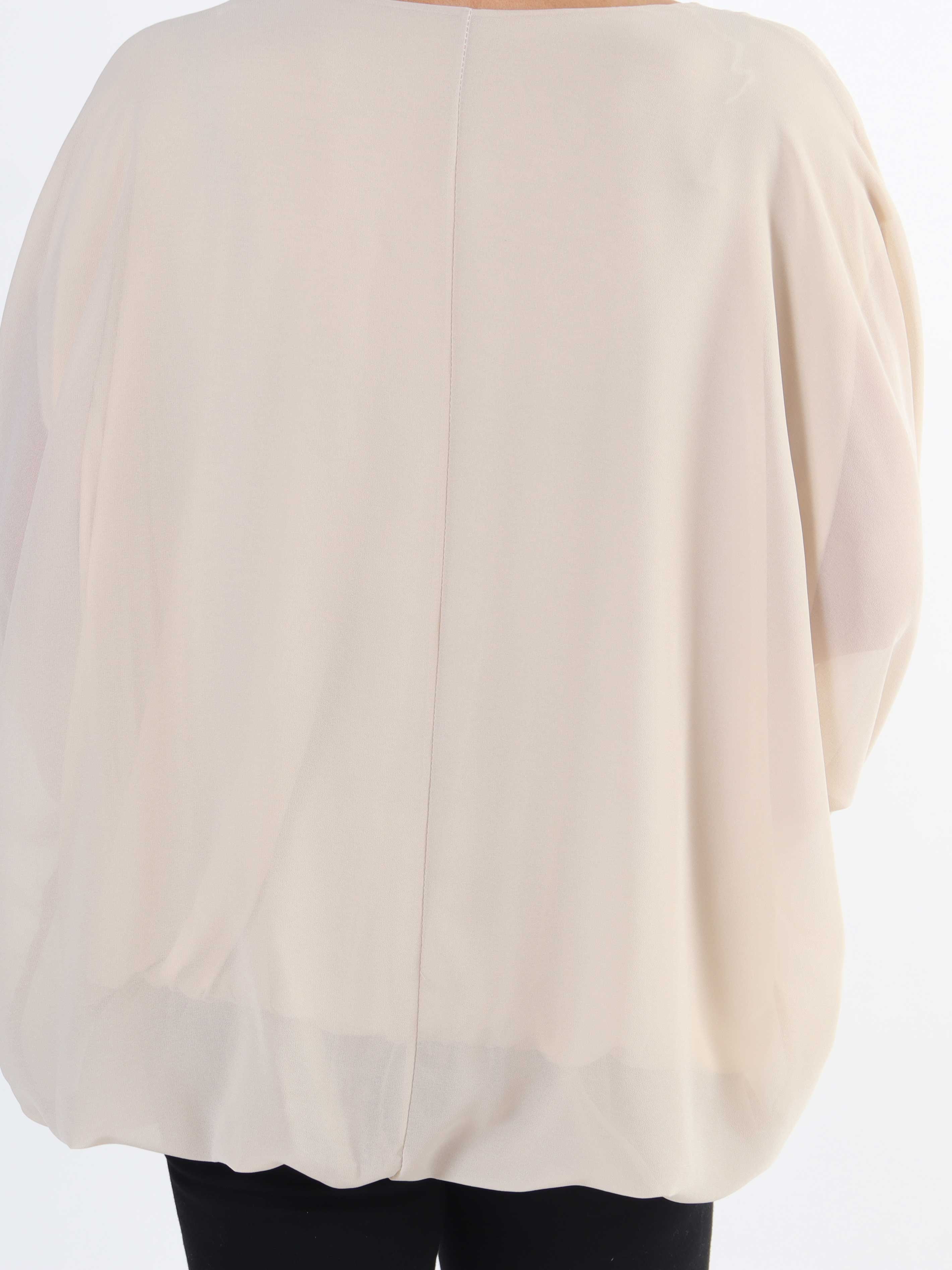 Destiny Plain - Plus size bluse i chiffon med flagermusærmer