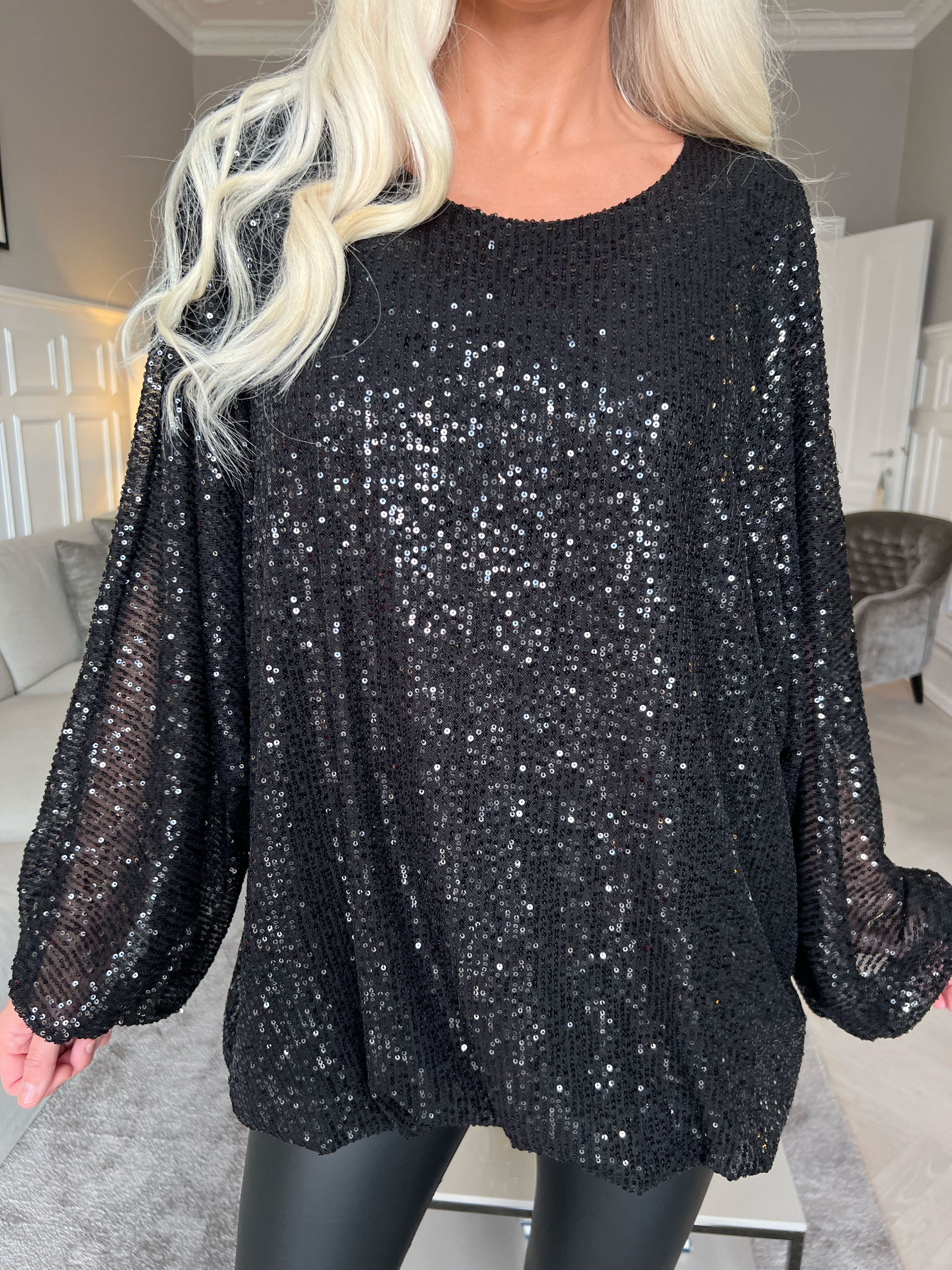Destiny - Paillet bluse med flagermusærmer