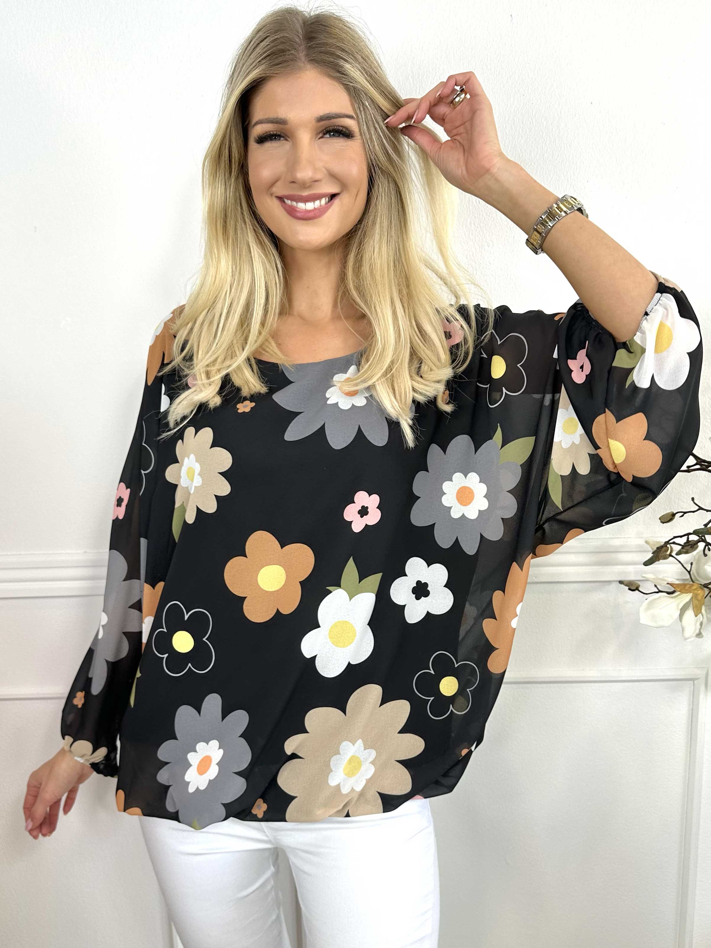 Destiny Flower - Bluse i chiffon med blomstermotiver
