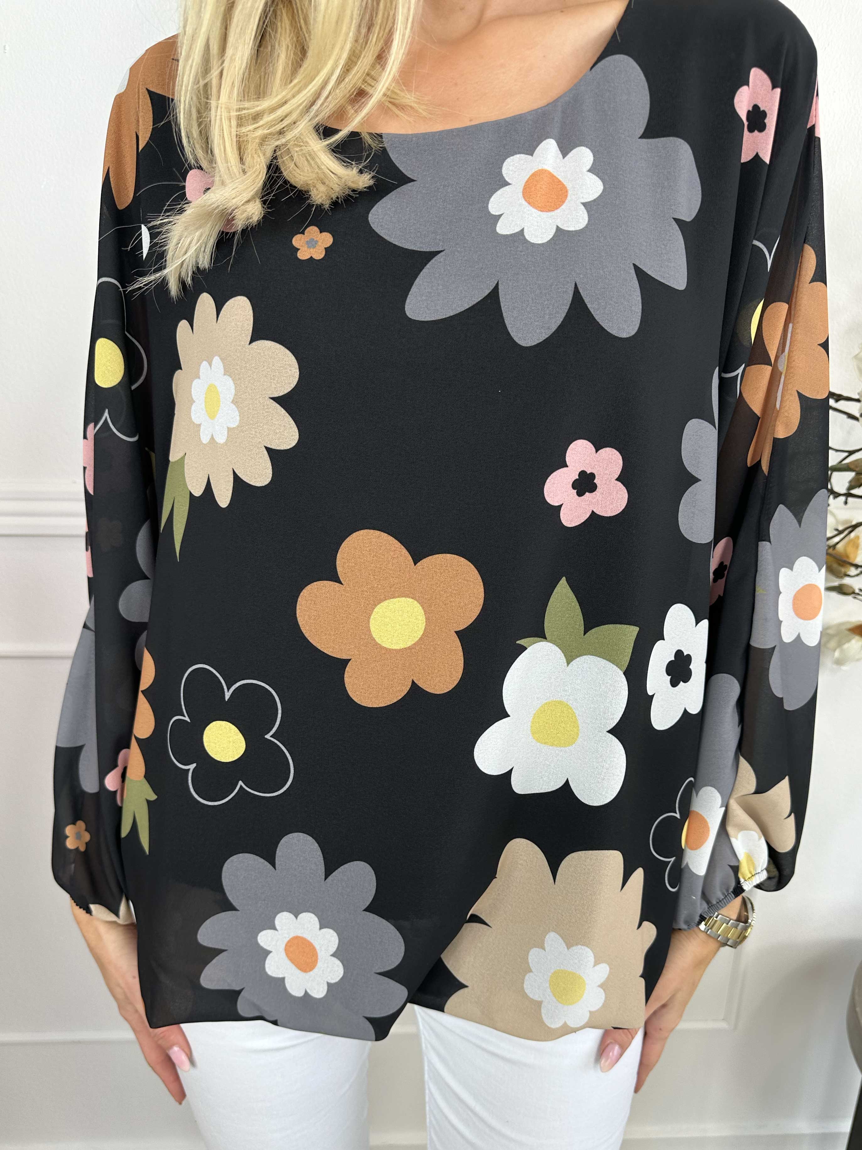 Destiny Flower - Bluse i chiffon med blomstermotiver