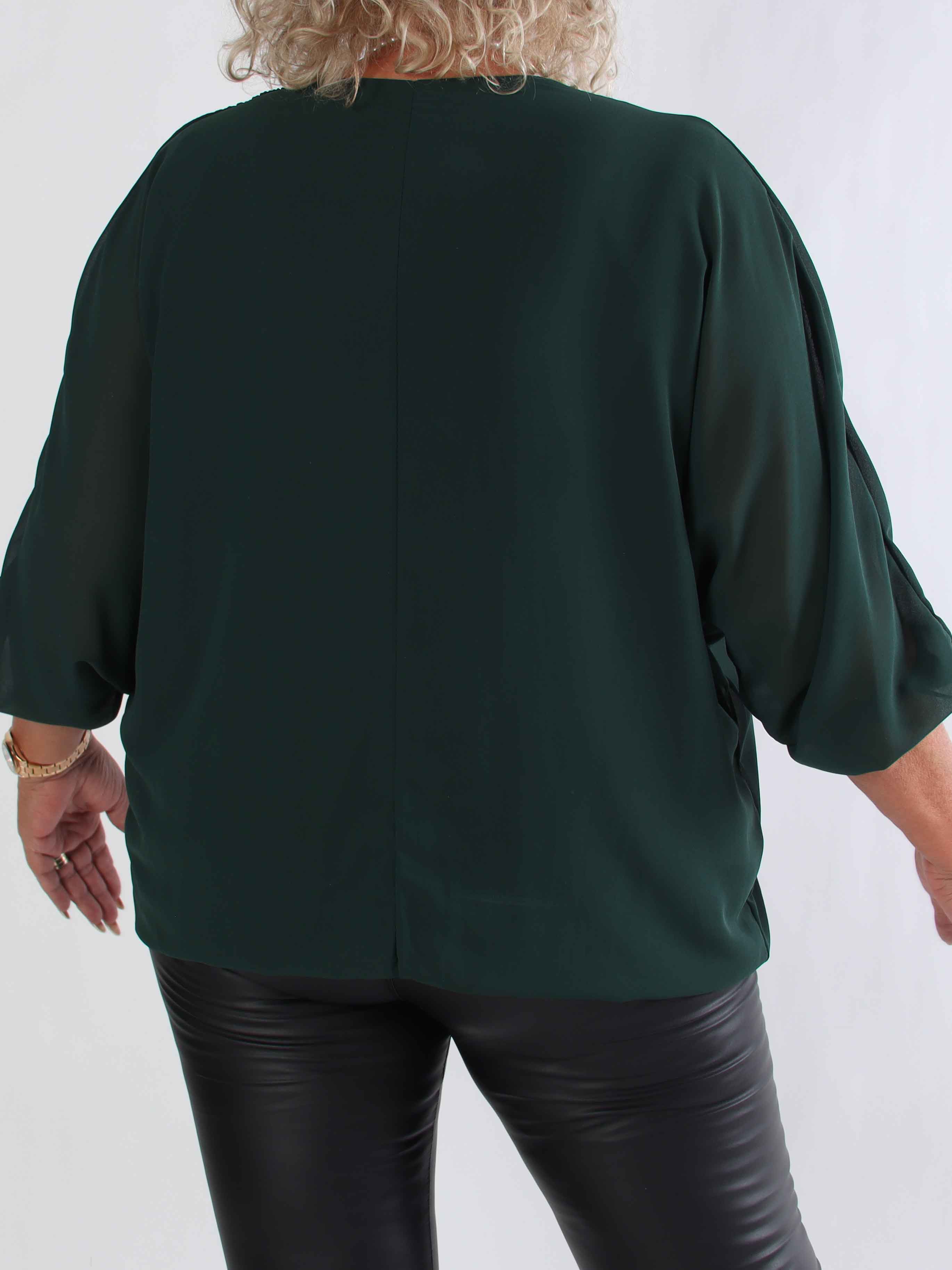 Destiny Plain - Plus size bluse i chiffon med flagermusærmer