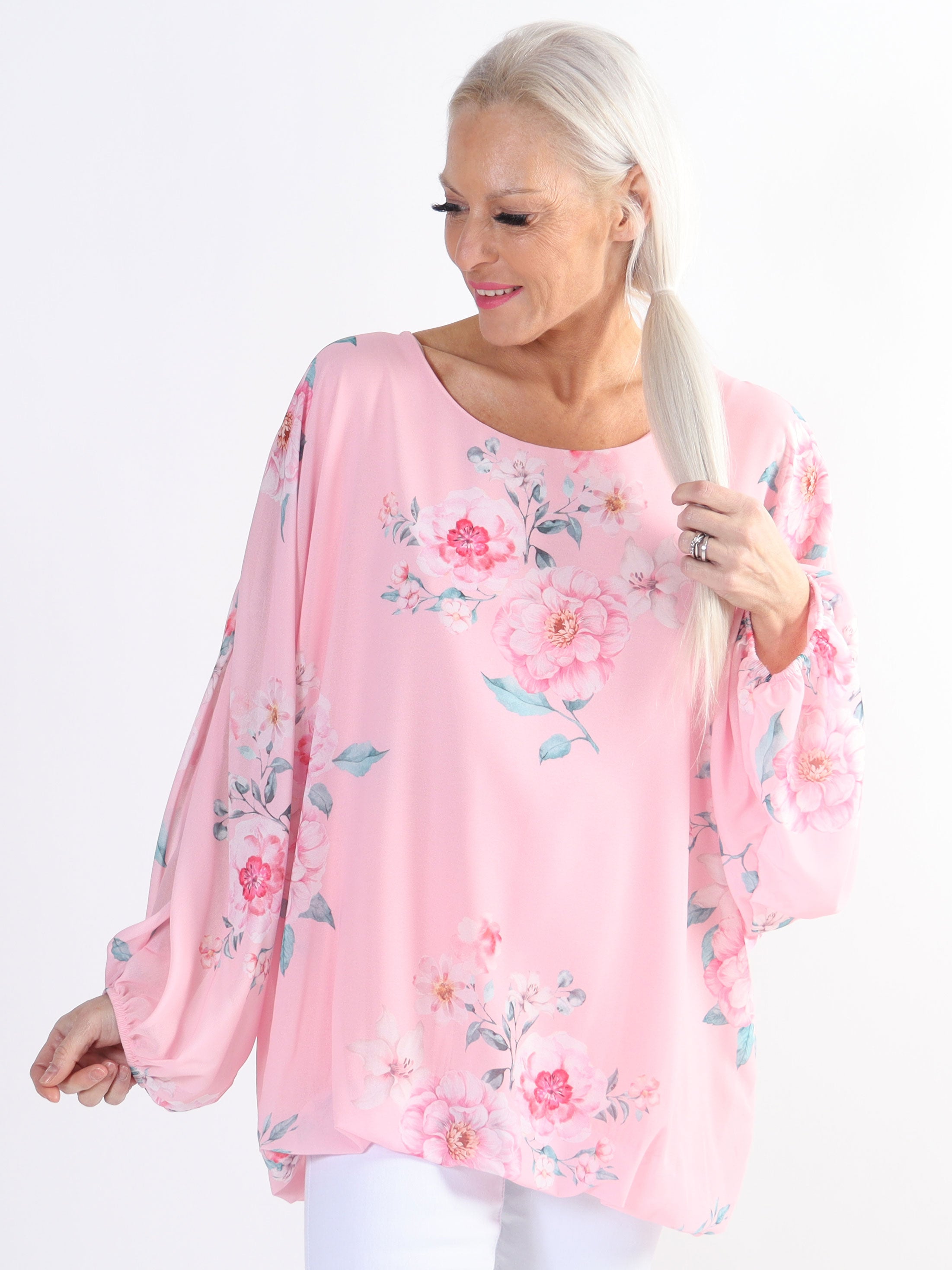 Destiny Rose - Plus size bluse i chiffon med bonderoser