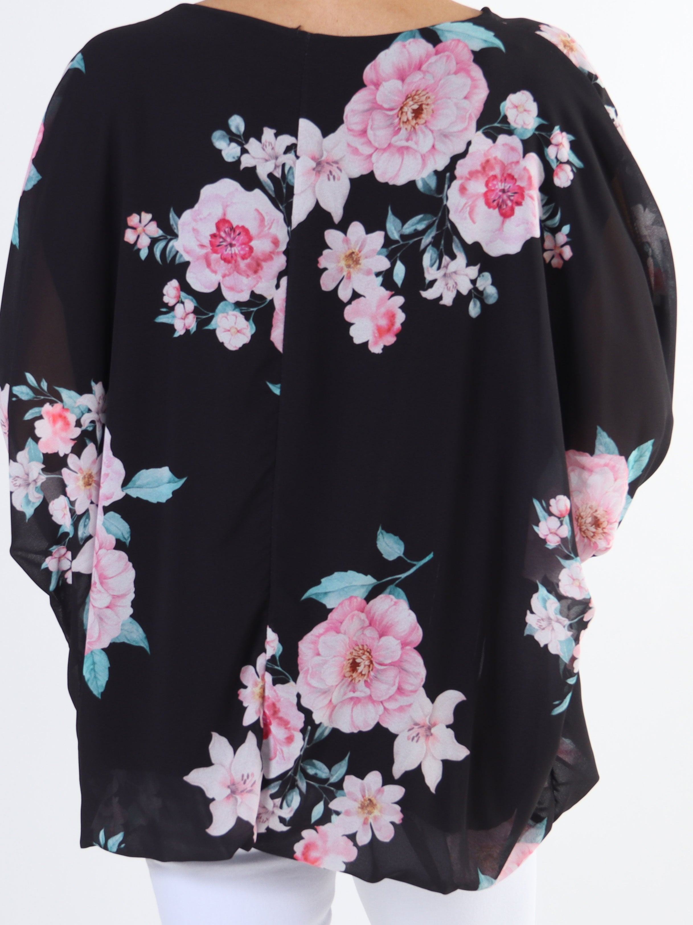 Destiny Rose - Plus size bluse i chiffon med bonderoser