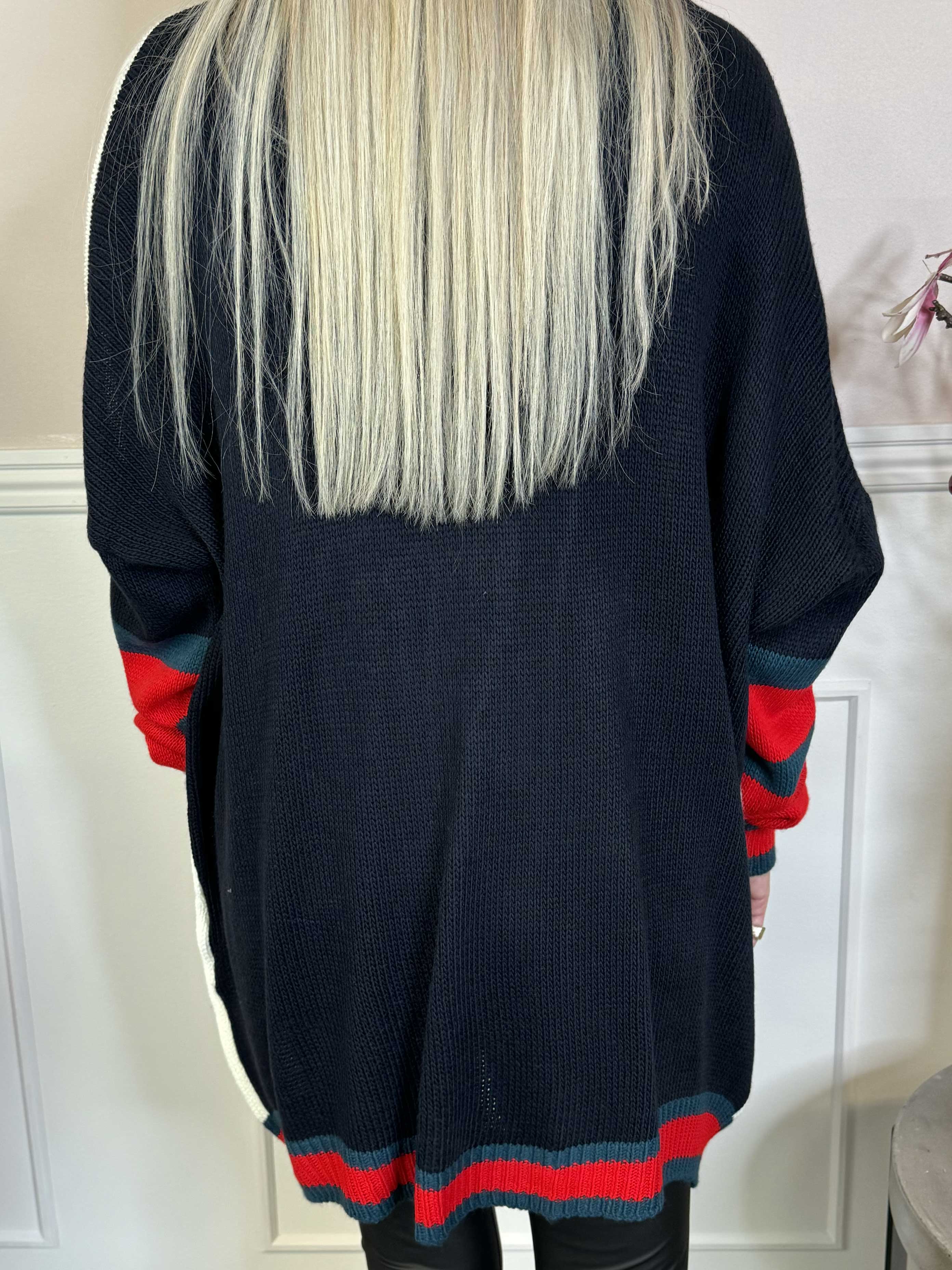 Diah - Flerfarvet college strikcardigan