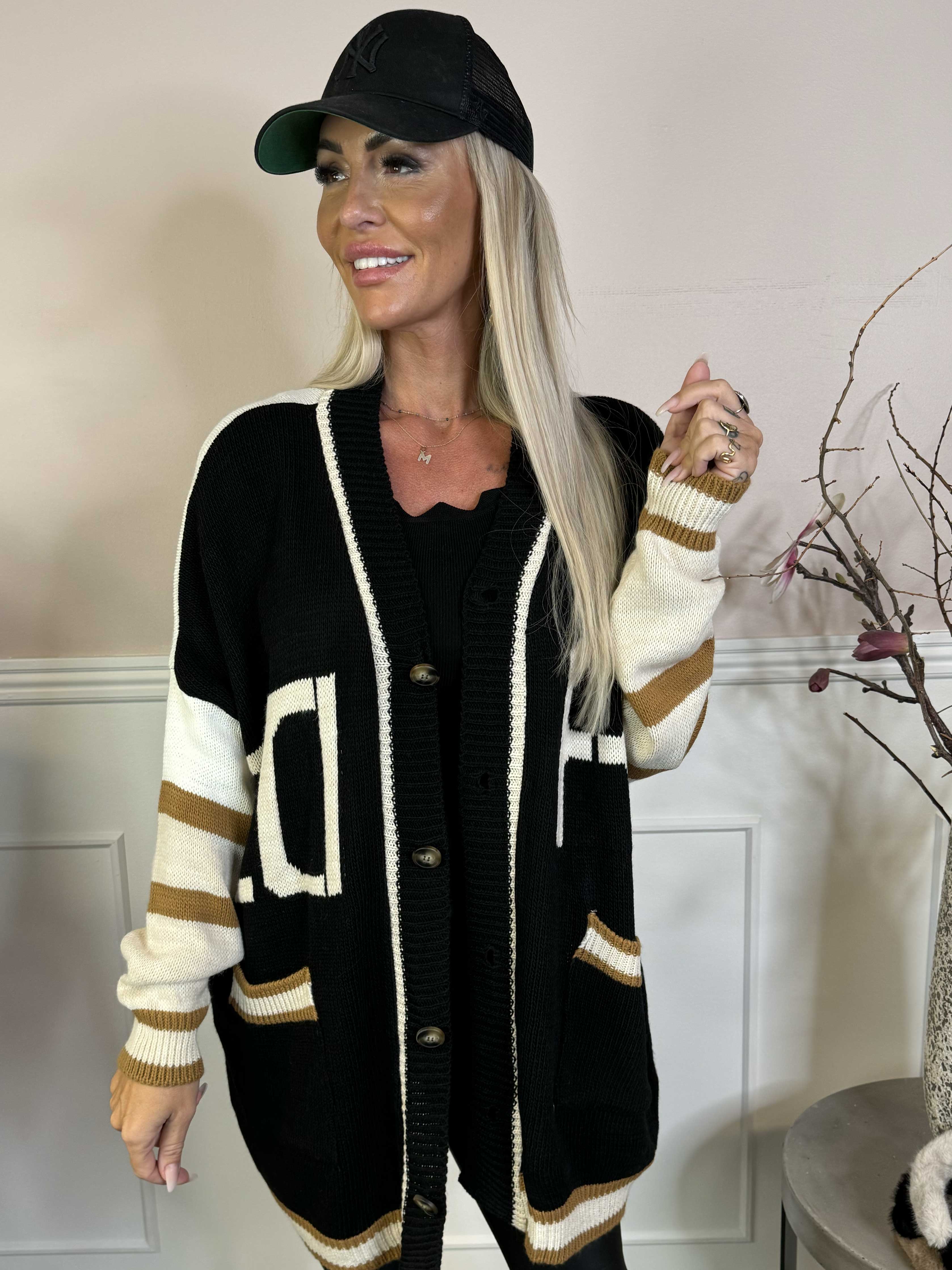 Diah - Flerfarvet college strikcardigan