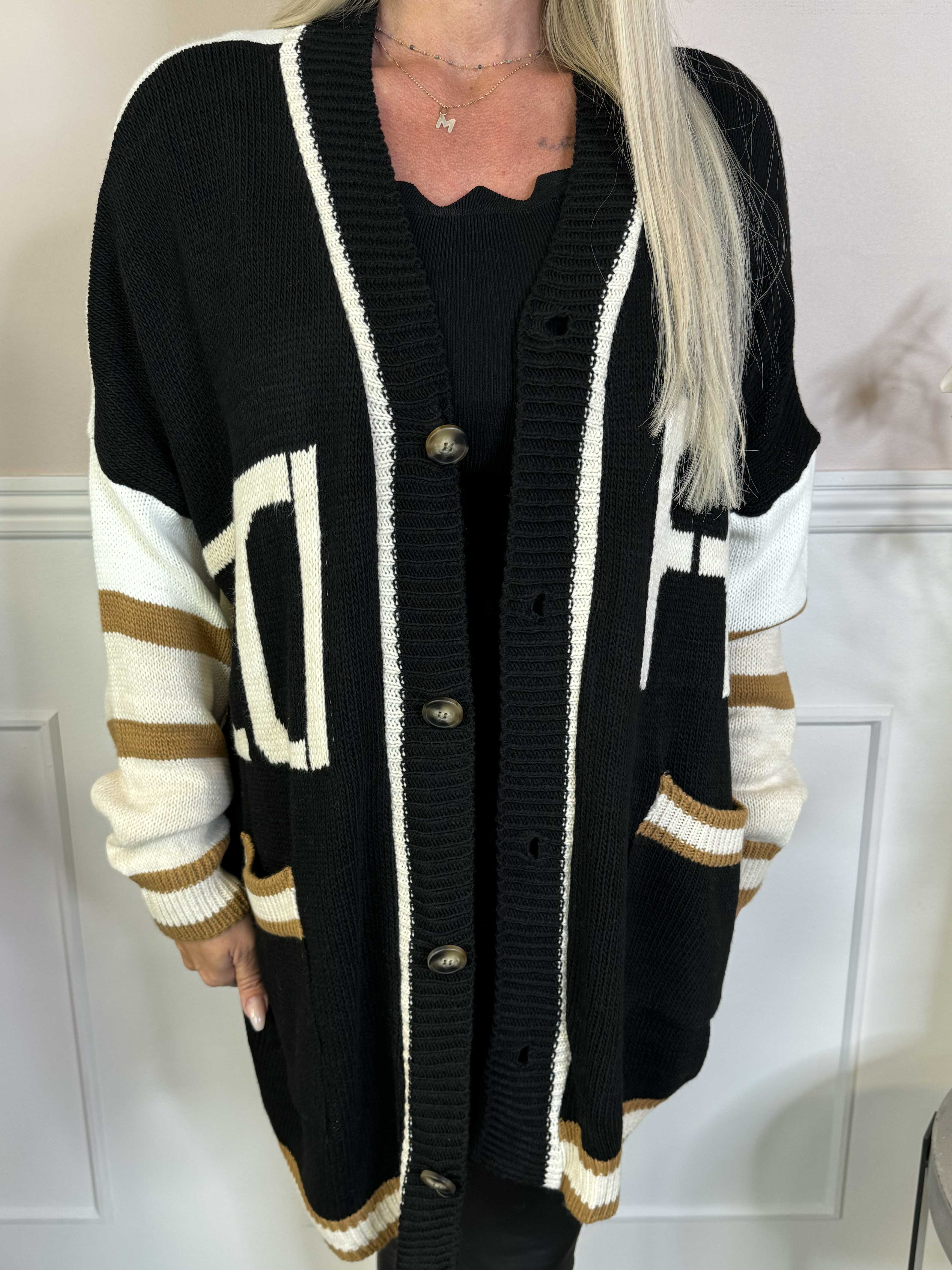 Diah - Flerfarvet college strikcardigan