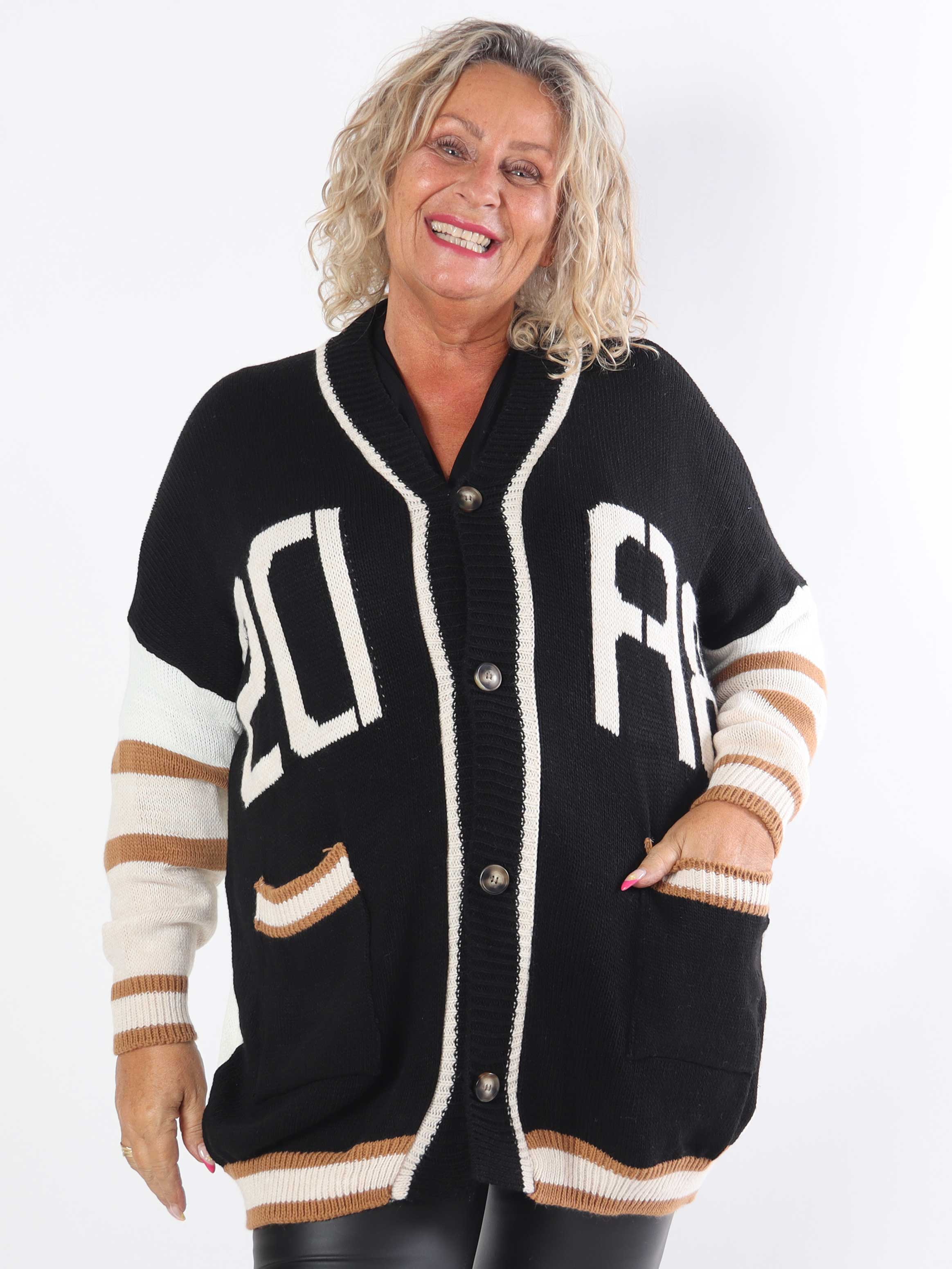 Diah - Flerfarvet plus size college strikcardigan