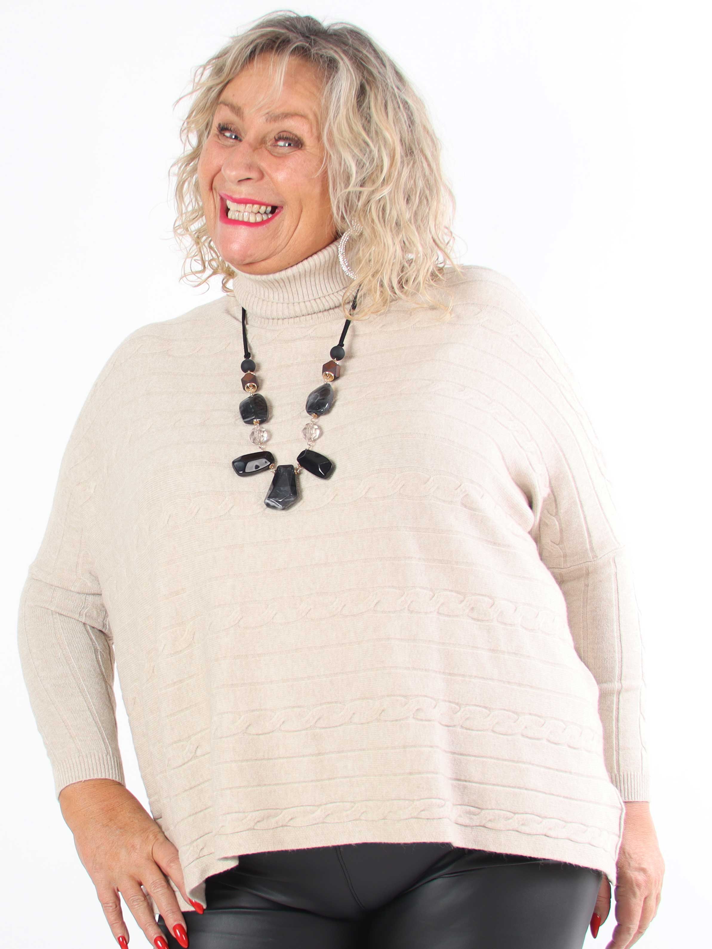 Diamond - Sød blød elastisk plus size strik med turtleneck