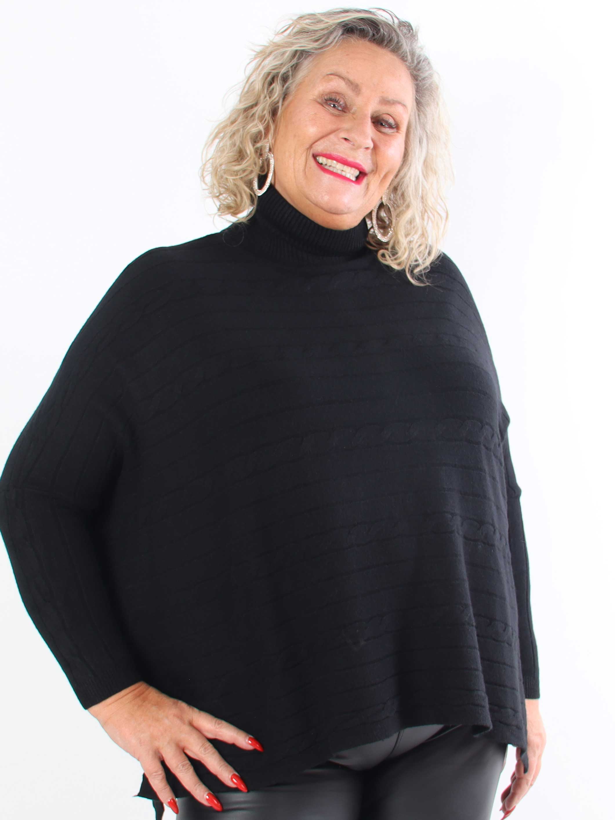Diamond - Sød blød elastisk plus size strik med turtleneck