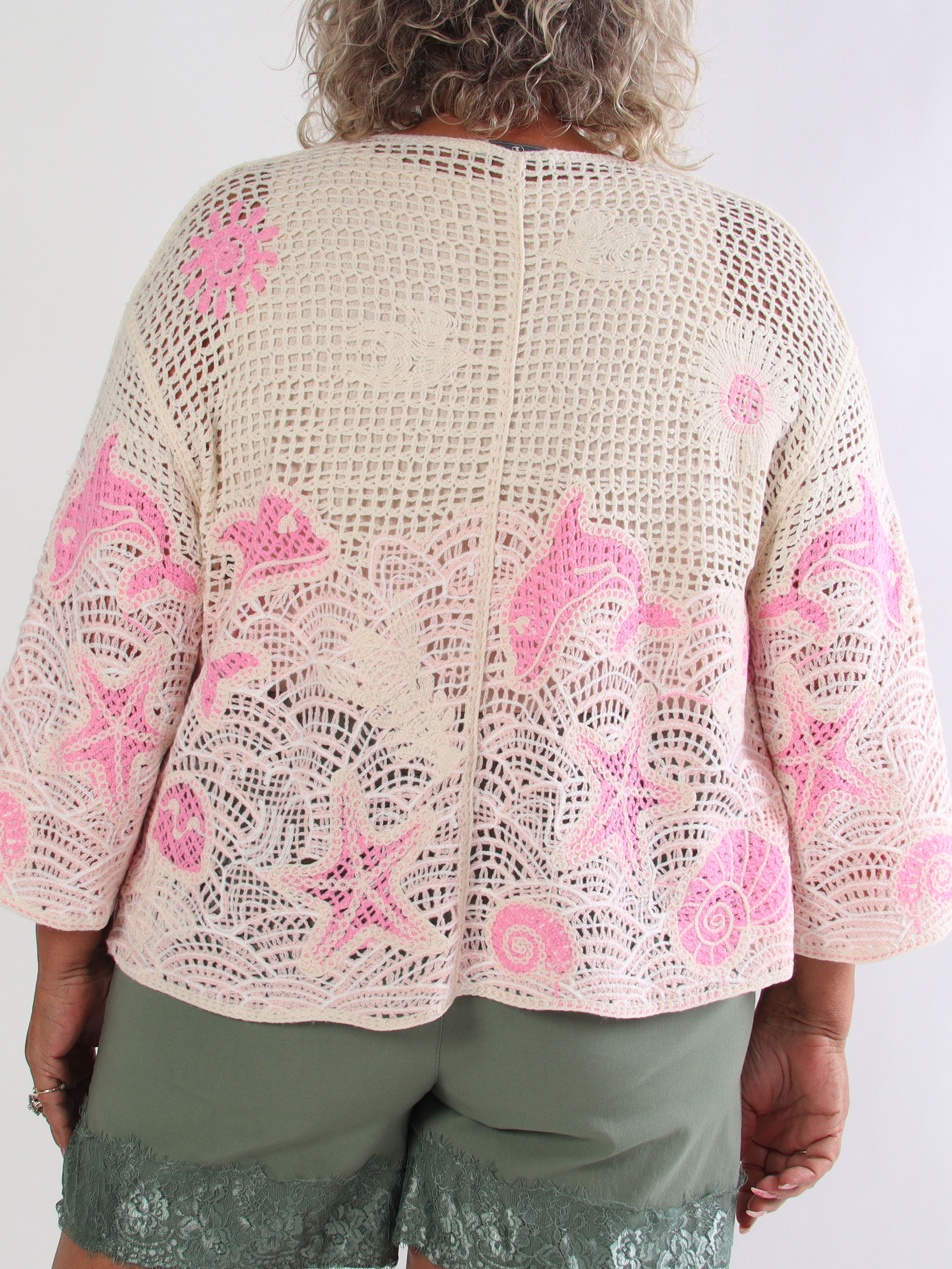 Diana - Hæklet plus size bomulds cardigan med sommermotiver