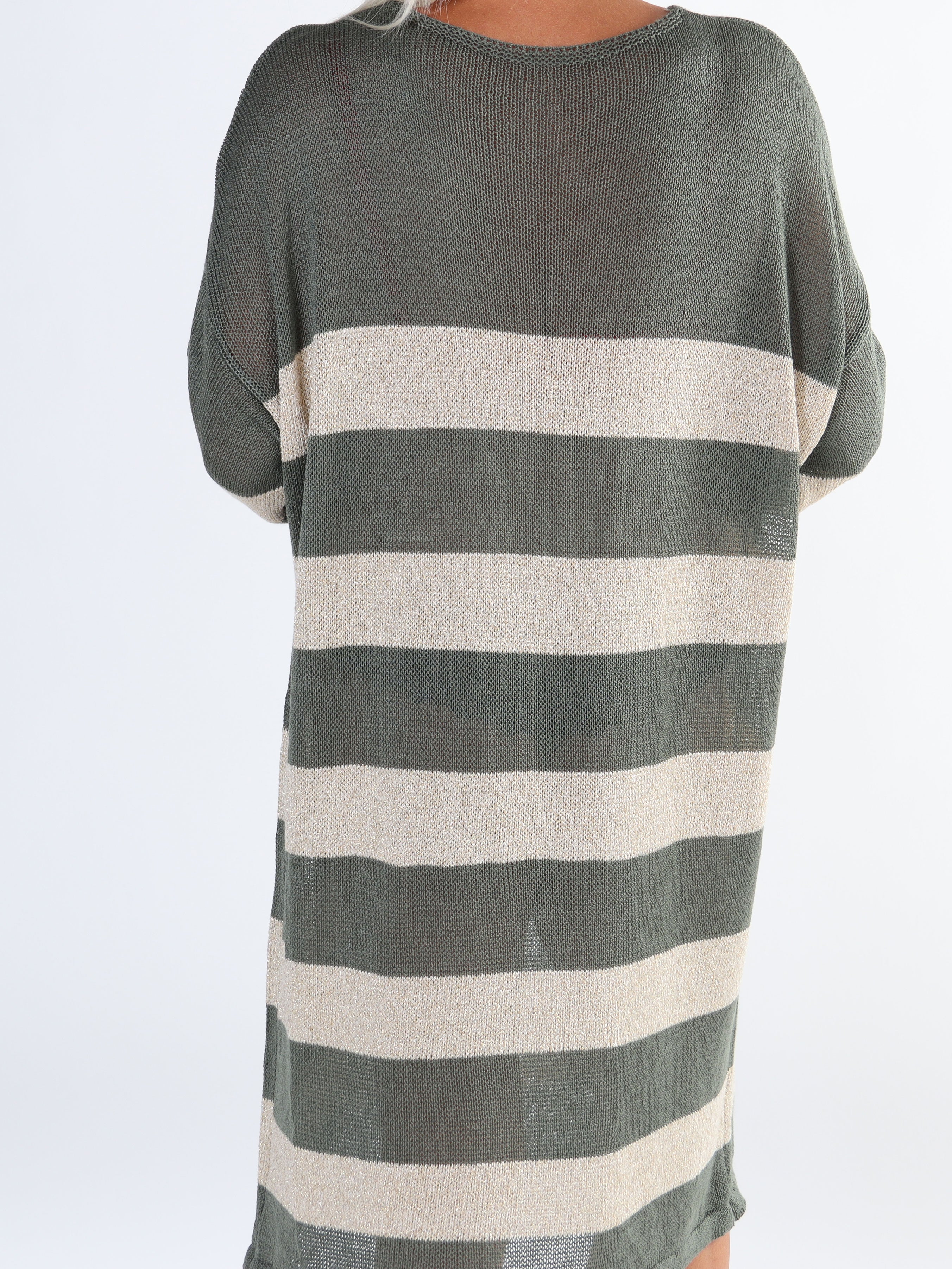 Dima Dress - Plus size strikkjole i viskose med guld striber