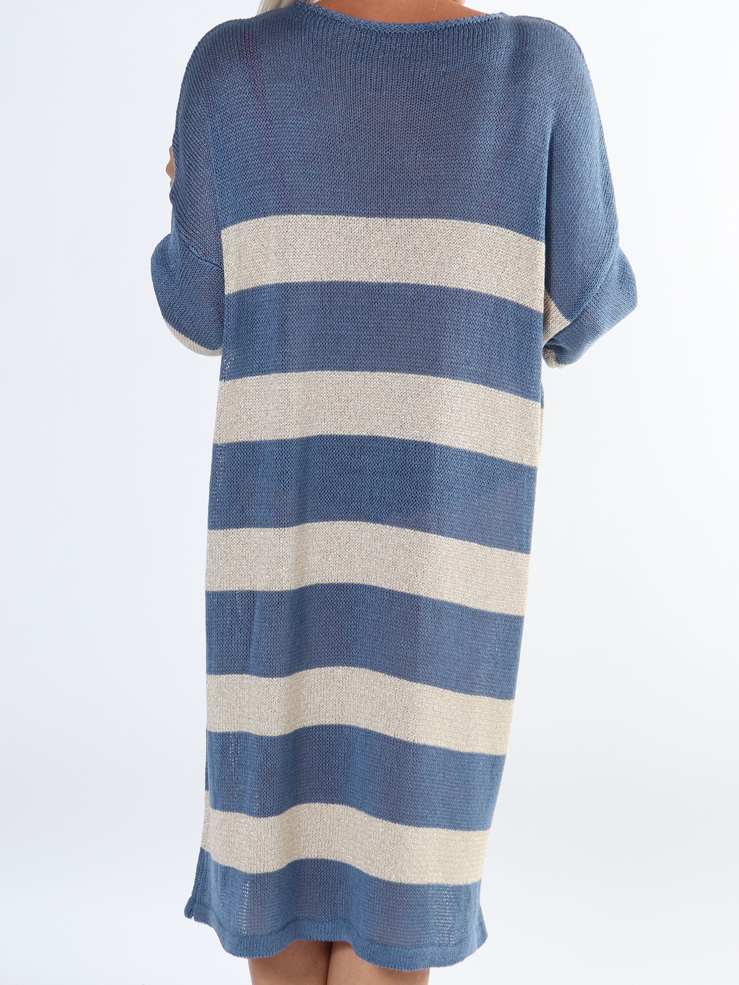 Dima Dress - Plus size strikkjole i viskose med guld striber