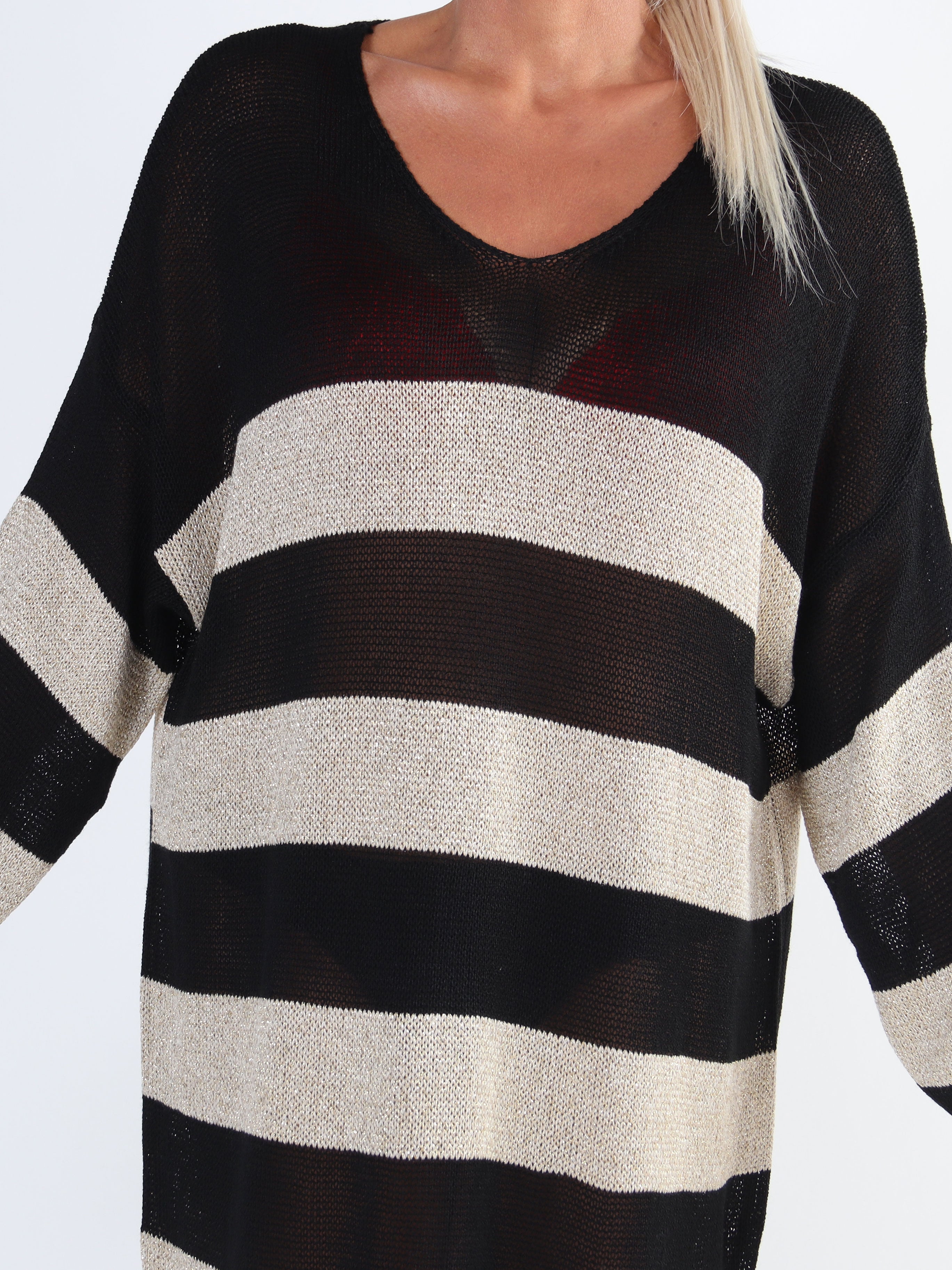 Dima Dress - Plus size strikkjole i viskose med guld striber