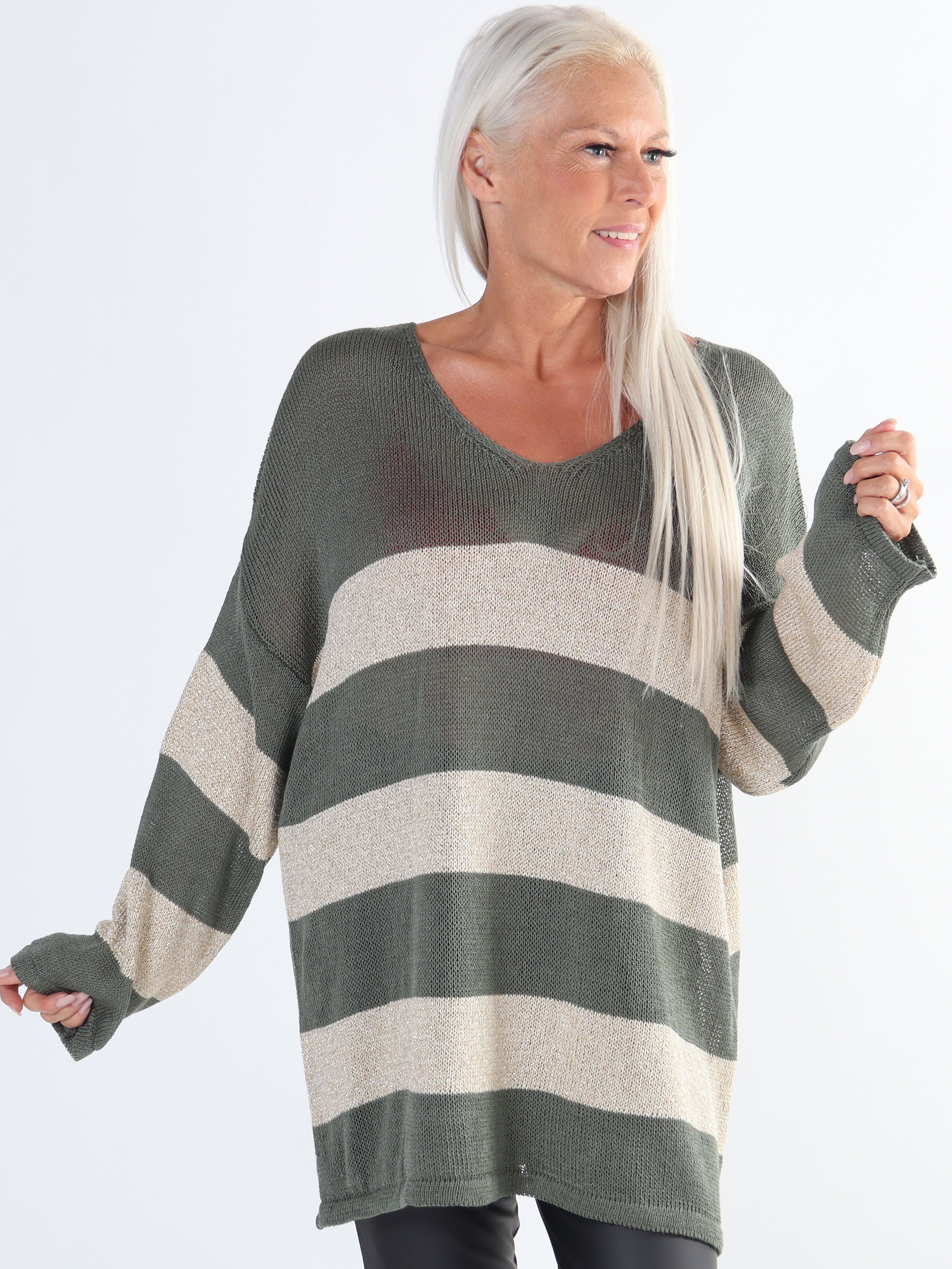 Dima - Plus size strik i viskose med guld striber