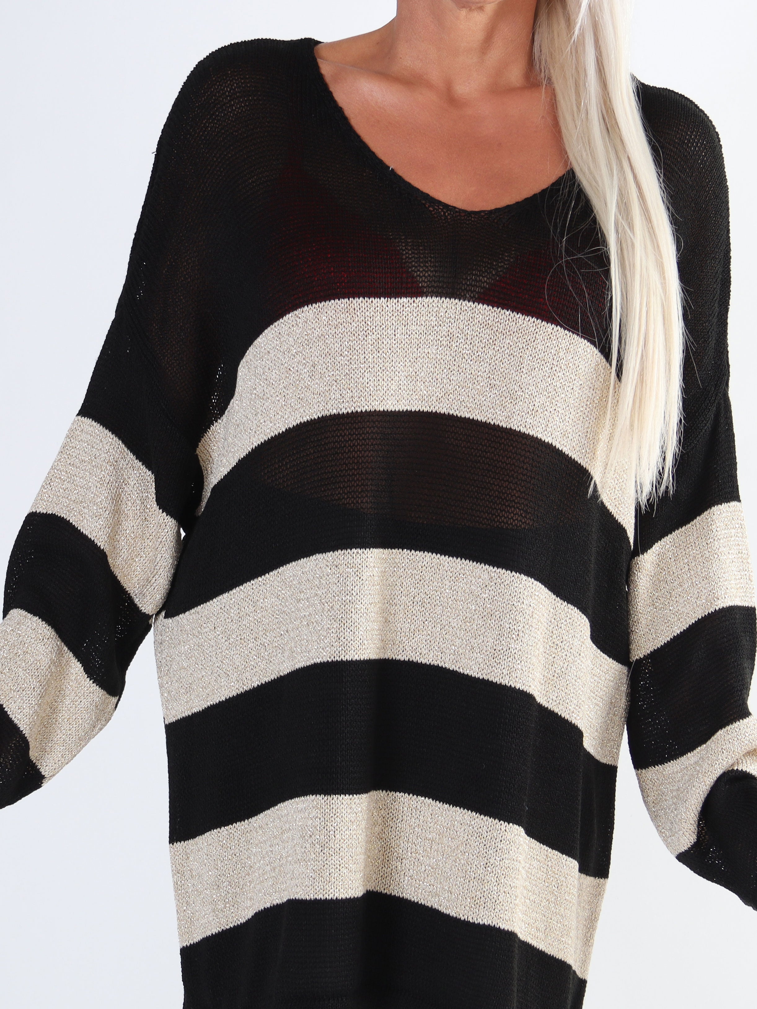 Dima - Plus size strik i viskose med guld striber