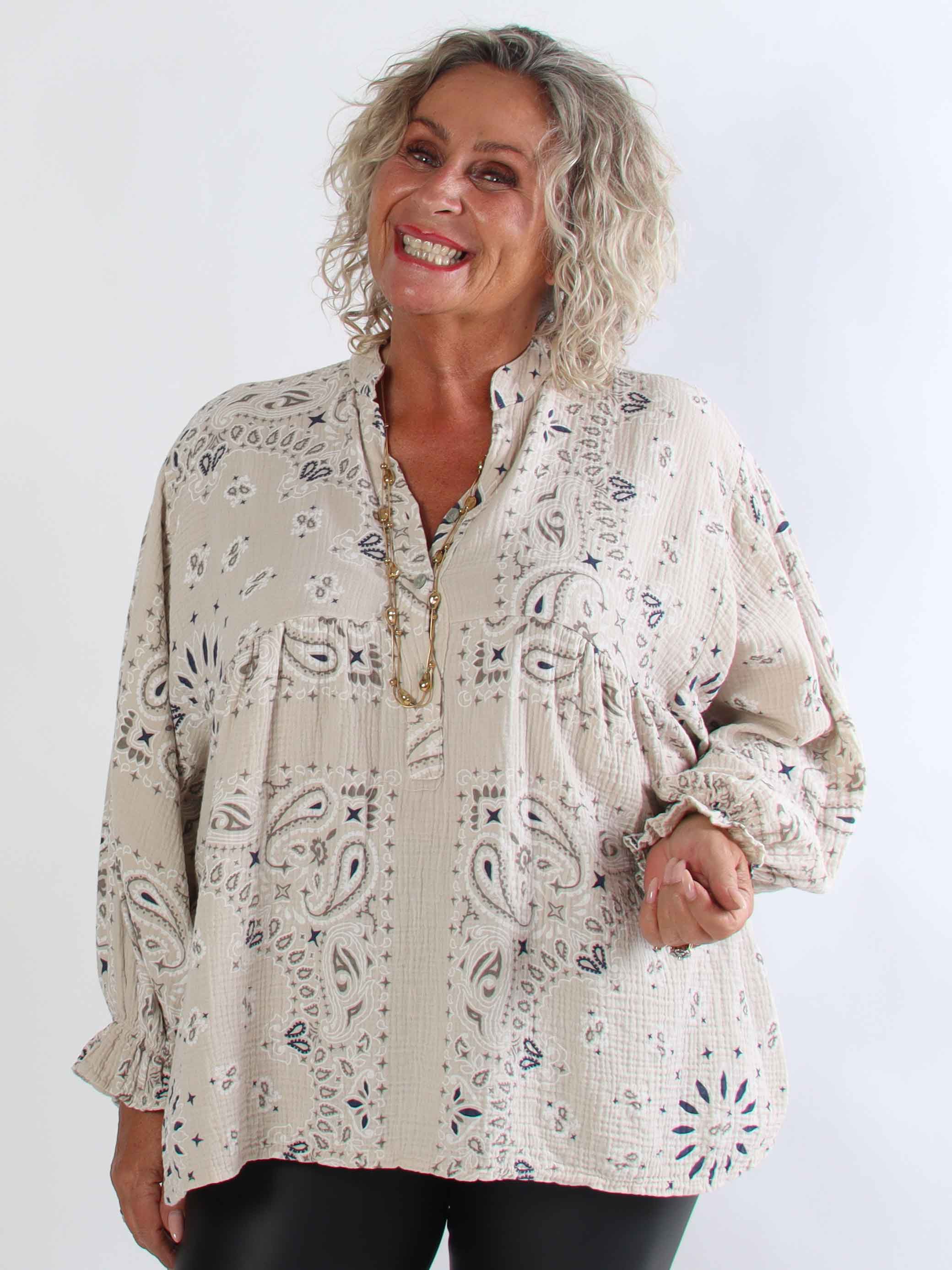 Diva Paisley - Plus size tunika i blødt bomulds musselin-stof med paisley mønster
