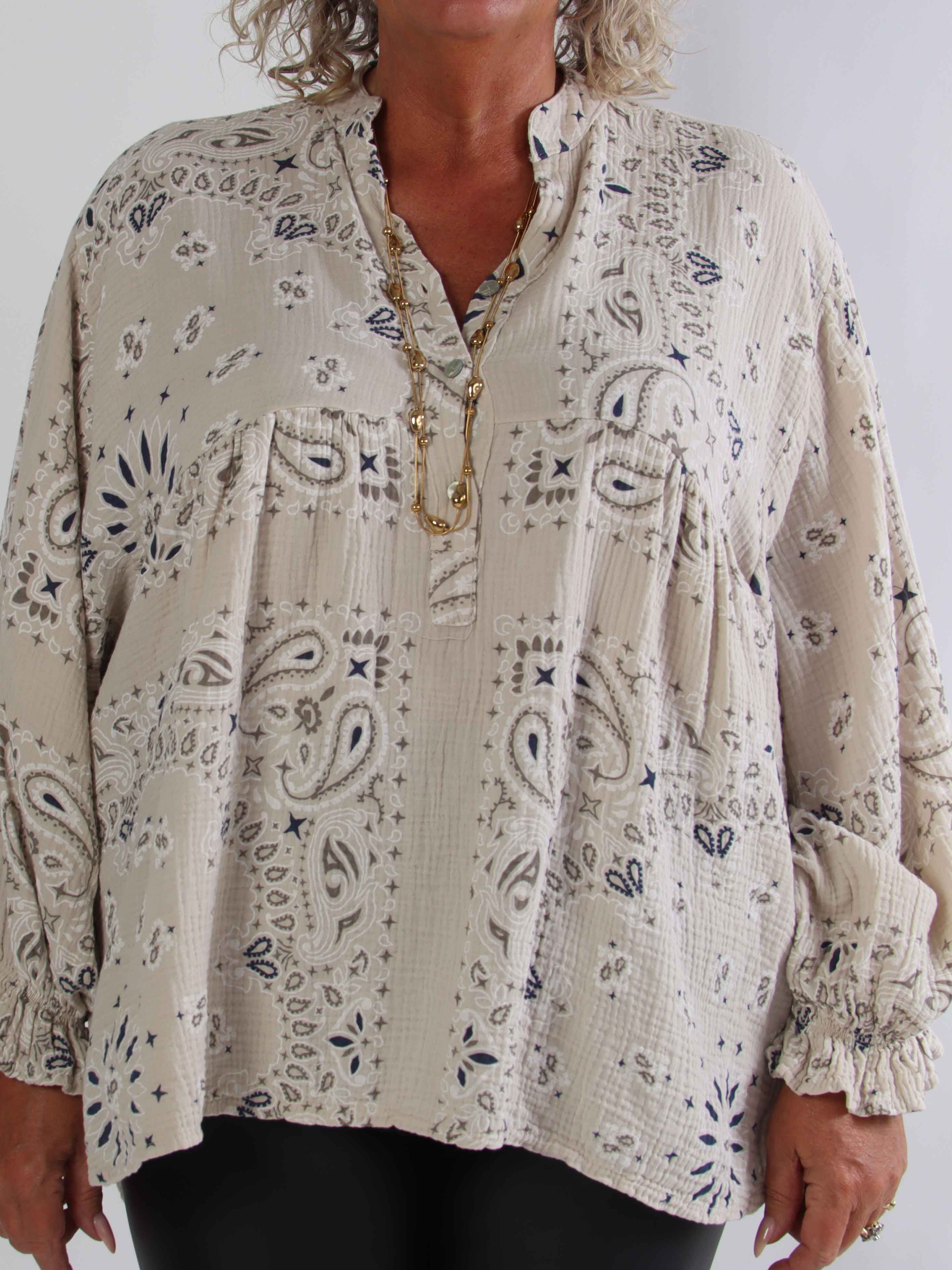 Diva Paisley - Plus size tunika i blødt bomulds musselin-stof med paisley mønster