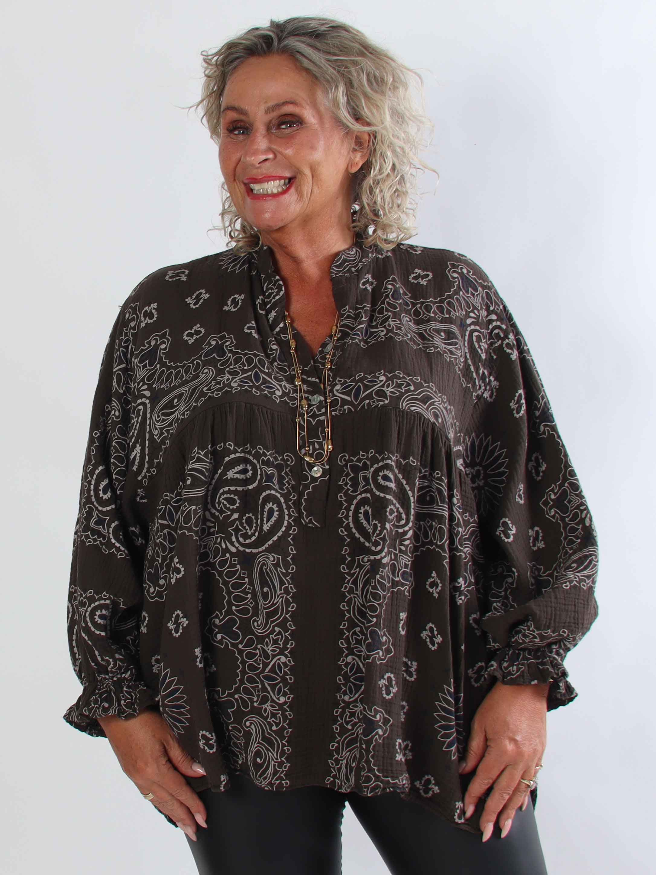 Diva Paisley - Plus size tunika i blødt bomulds musselin-stof med paisley mønster
