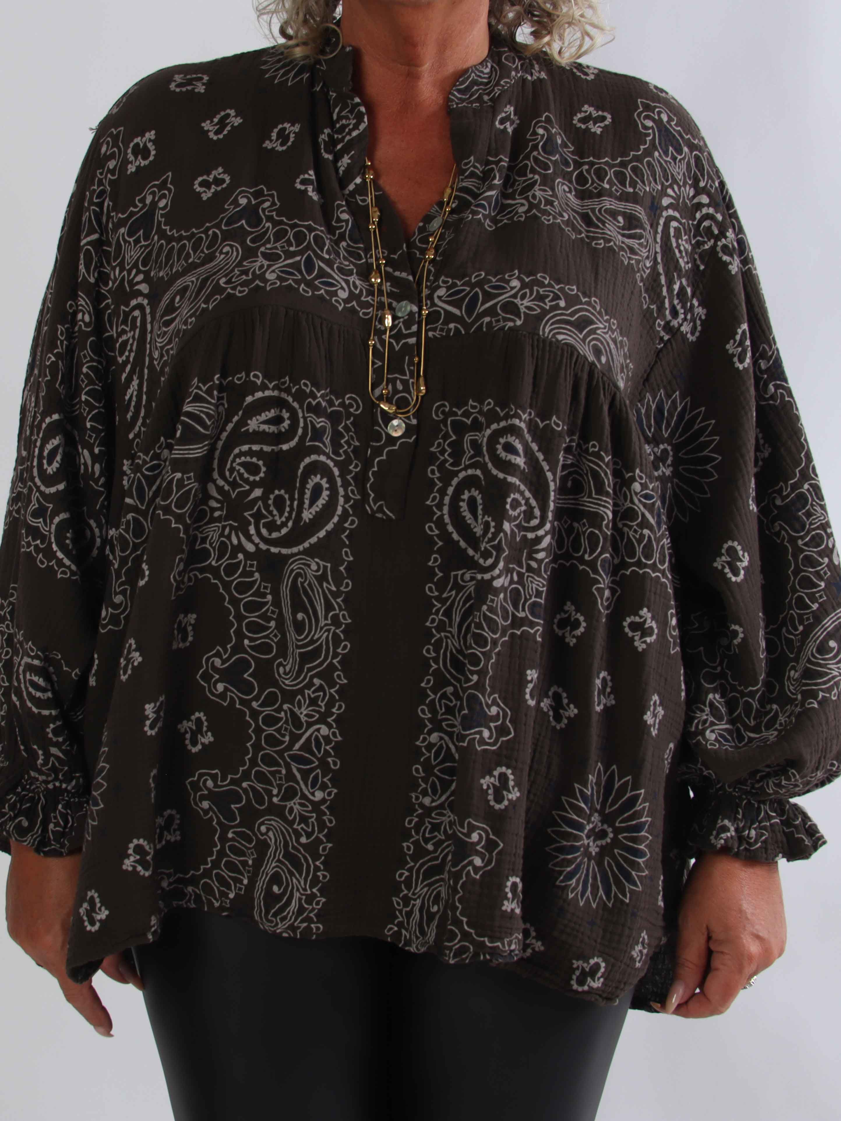 Diva Paisley - Plus size tunika i blødt bomulds musselin-stof med paisley mønster