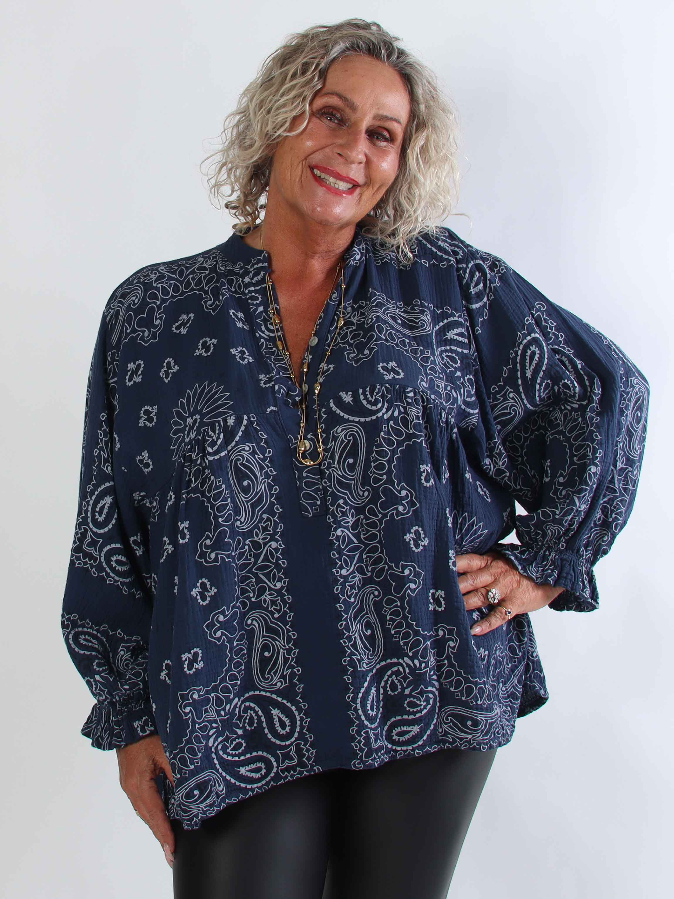 Diva Paisley - Plus size tunika i blødt bomulds musselin-stof med paisley mønster