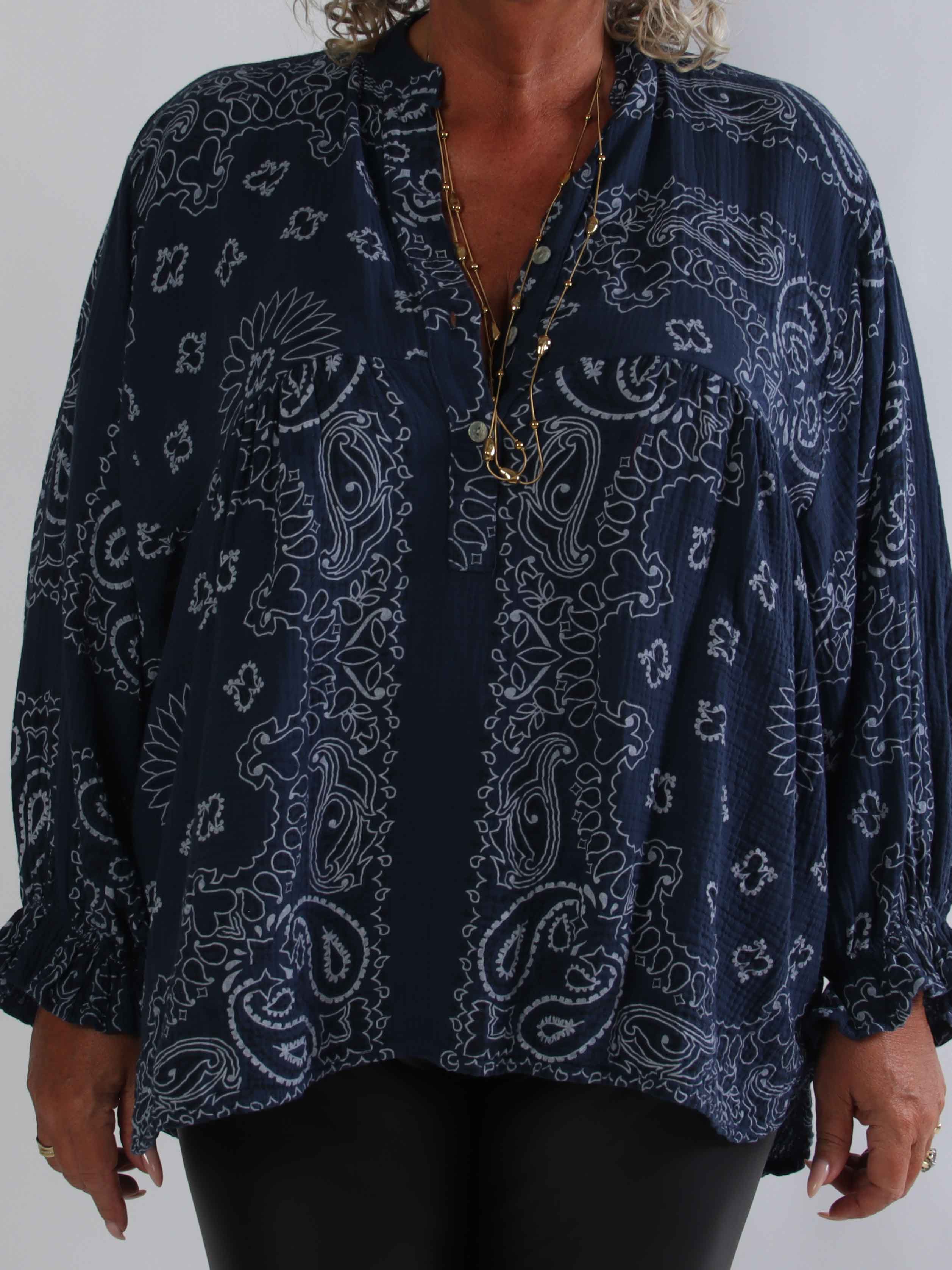 Diva Paisley - Plus size tunika i blødt bomulds musselin-stof med paisley mønster