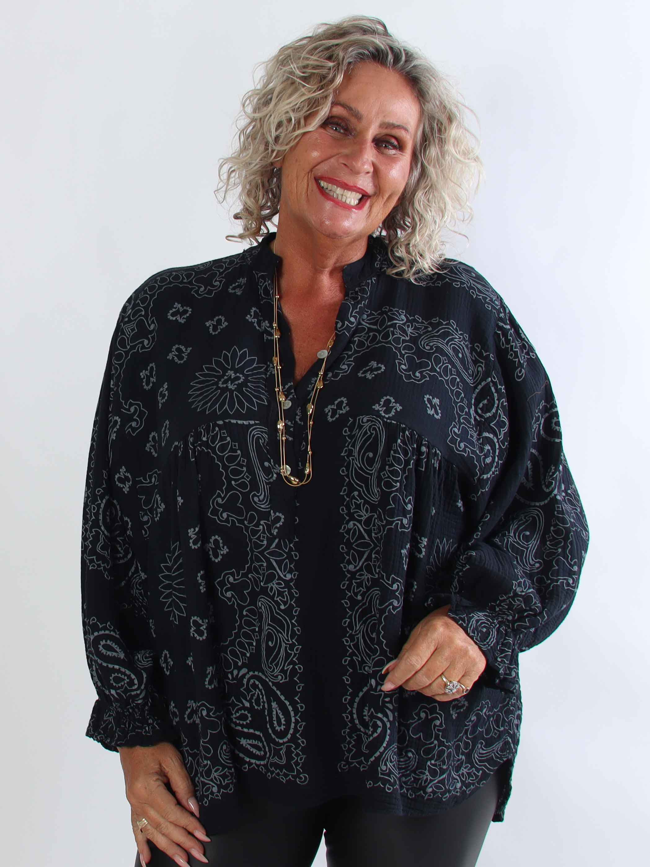 Diva Paisley - Plus size tunika i blødt bomulds musselin-stof med paisley mønster