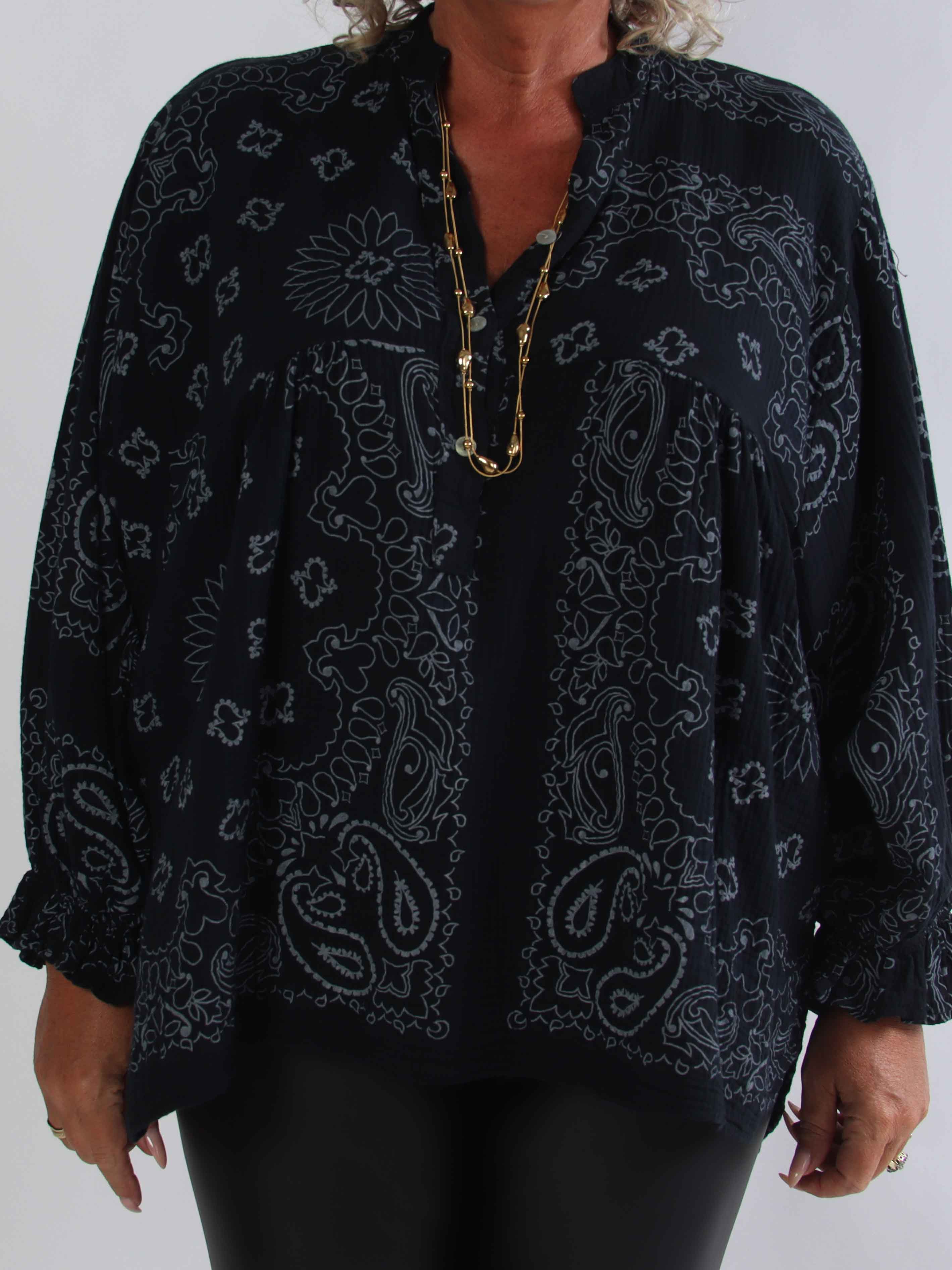 Diva Paisley - Plus size tunika i blødt bomulds musselin-stof med paisley mønster