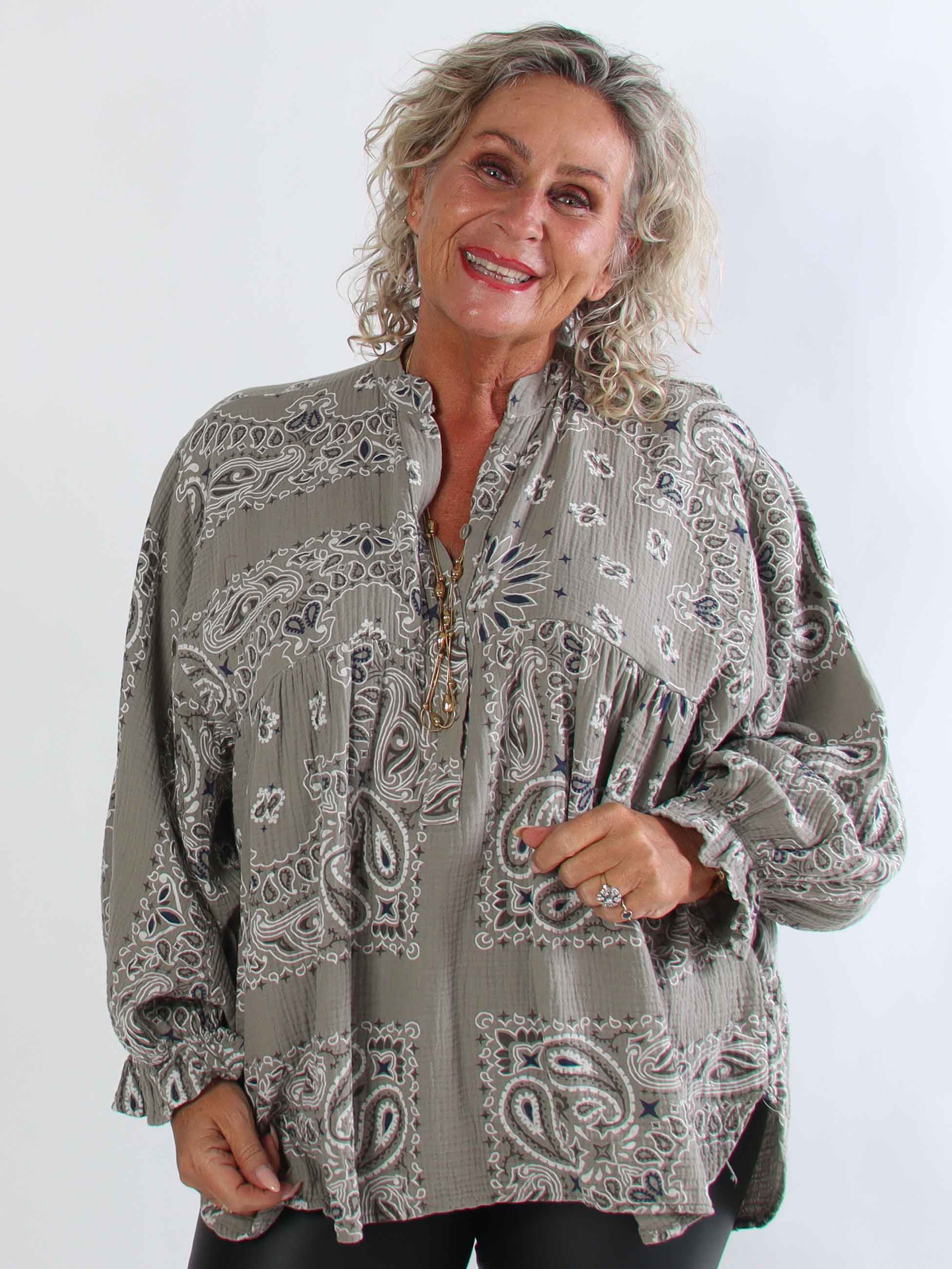 Diva Paisley - Plus size tunika i blødt bomulds musselin-stof med paisley mønster