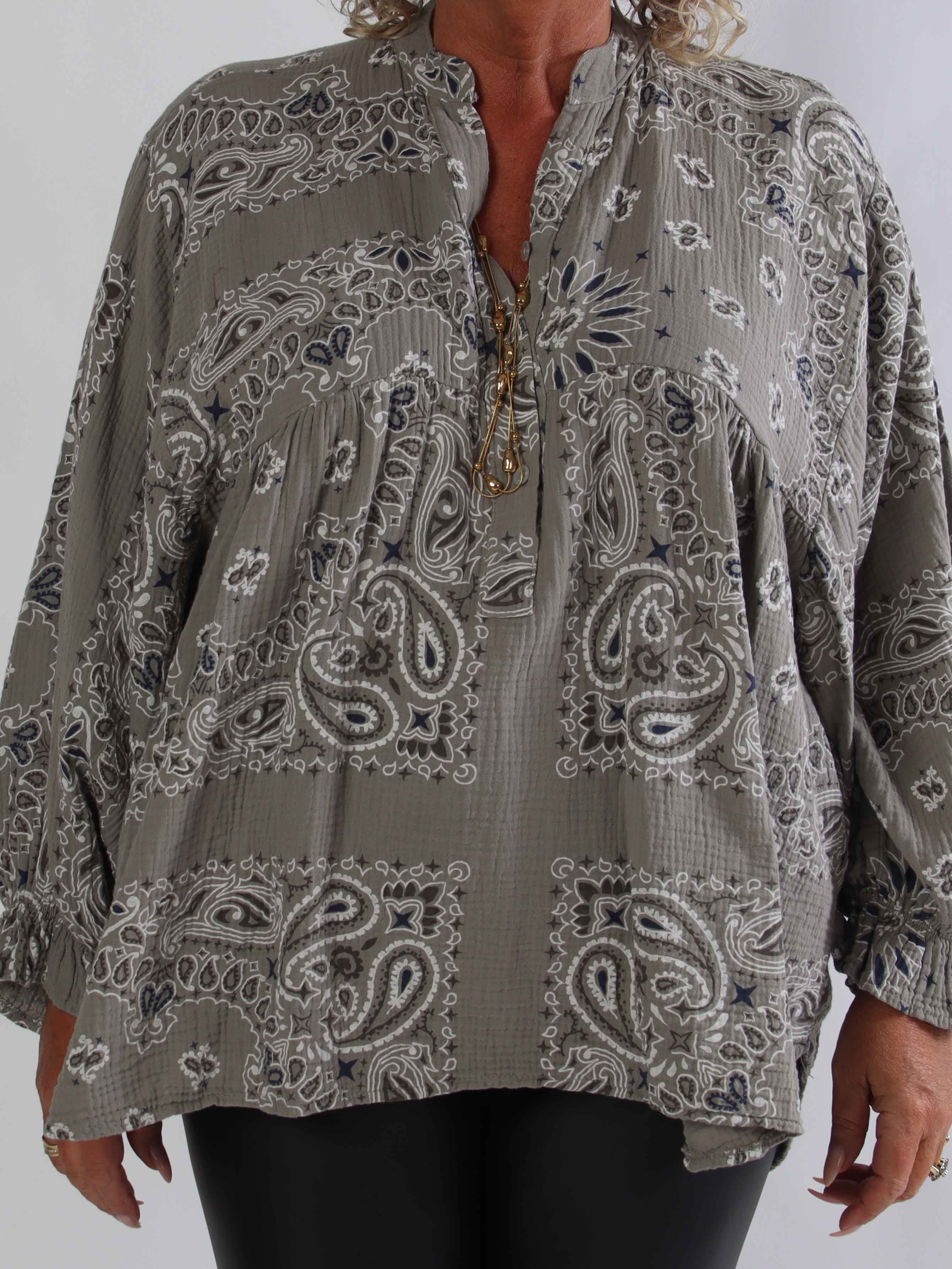 Diva Paisley - Plus size tunika i blødt bomulds musselin-stof med paisley mønster