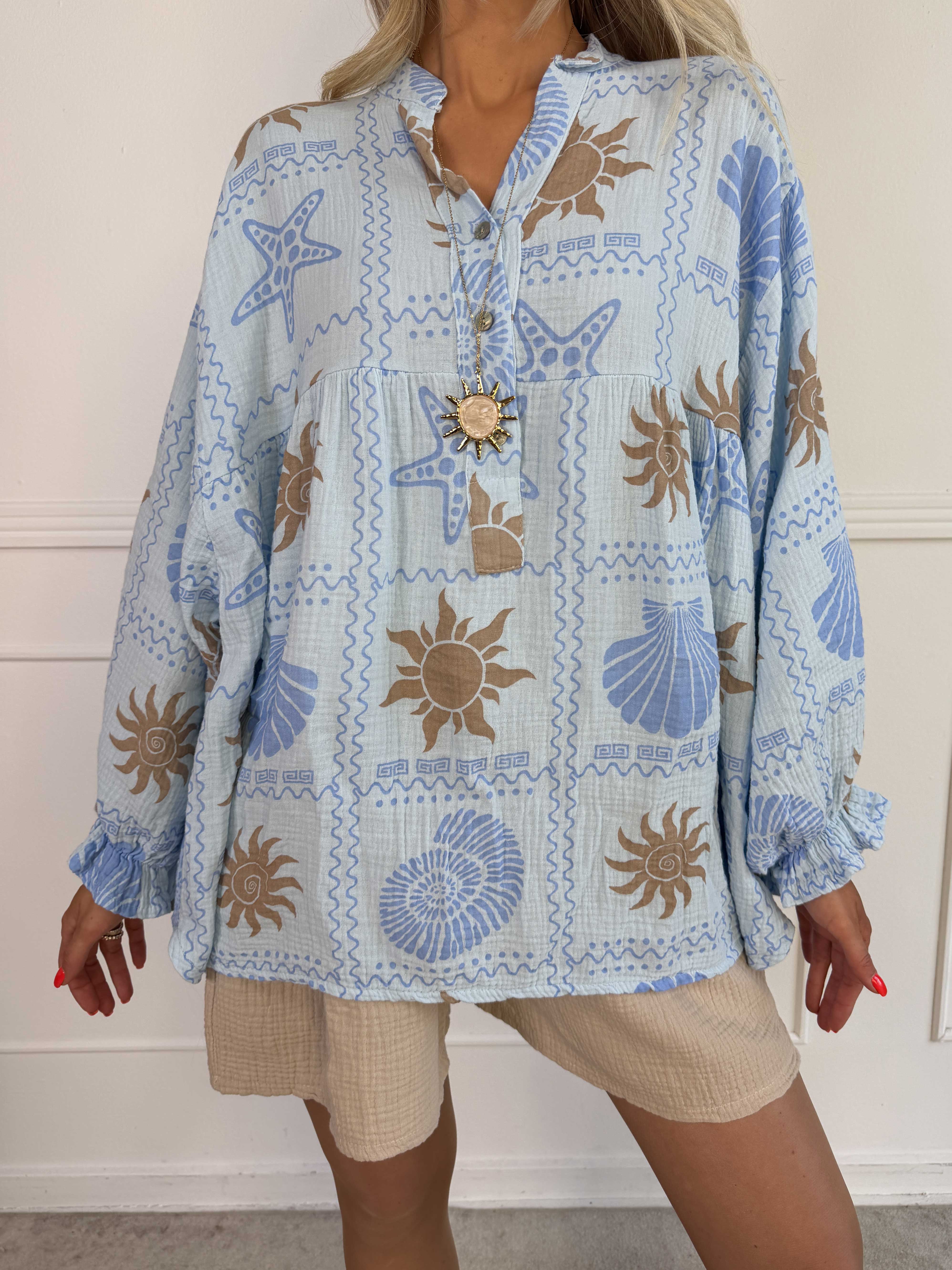 Diva - Mønstret tunikaskjorte i blødt bomuldsbæk-og-bølge-stof