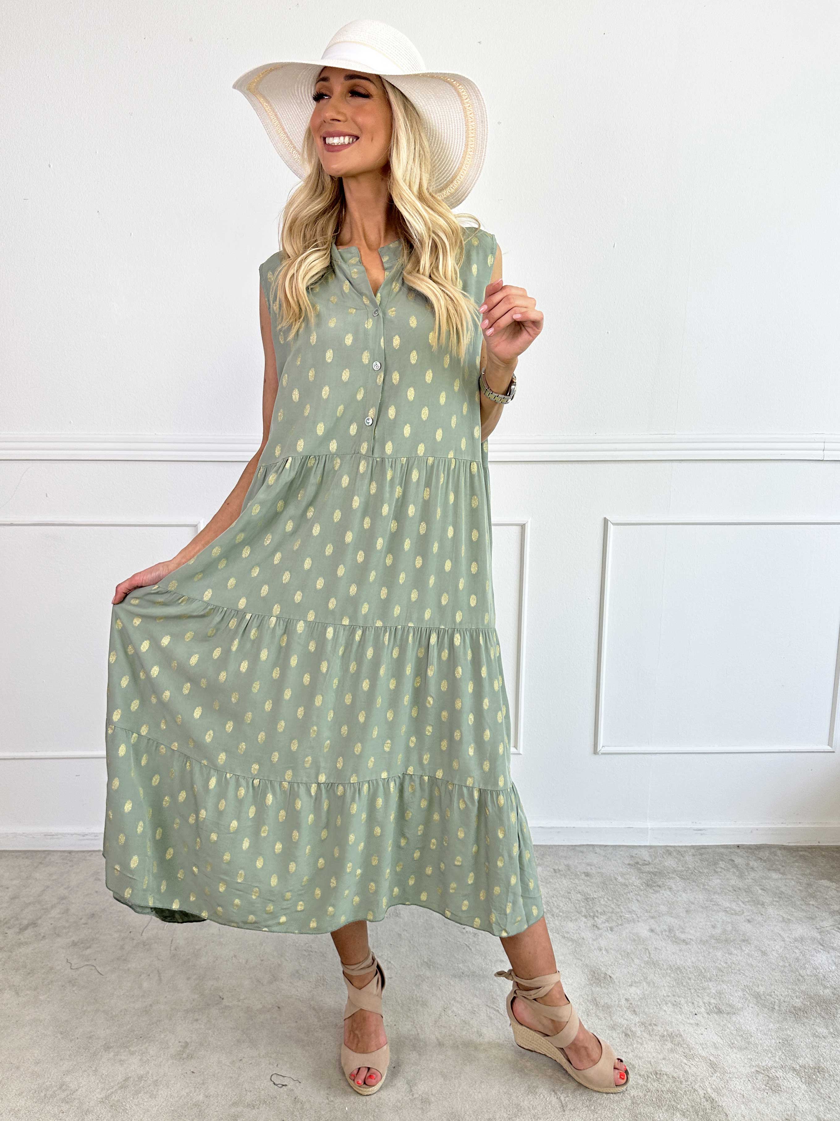 Dotti Gold Sleeveless - Kjole med lag på lag look i viskose