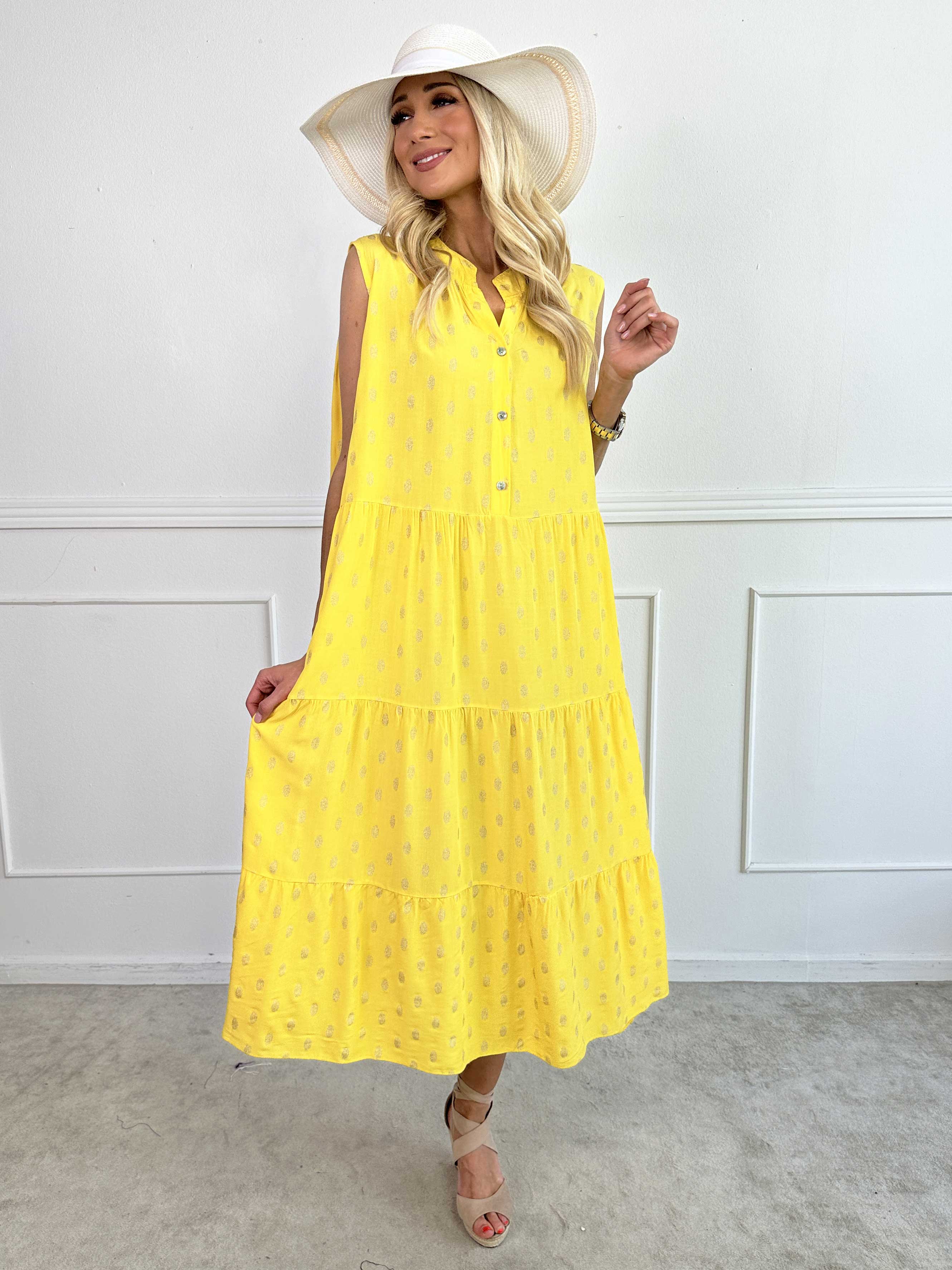 Dotti Gold Sleeveless - Kjole med lag på lag look i viskose