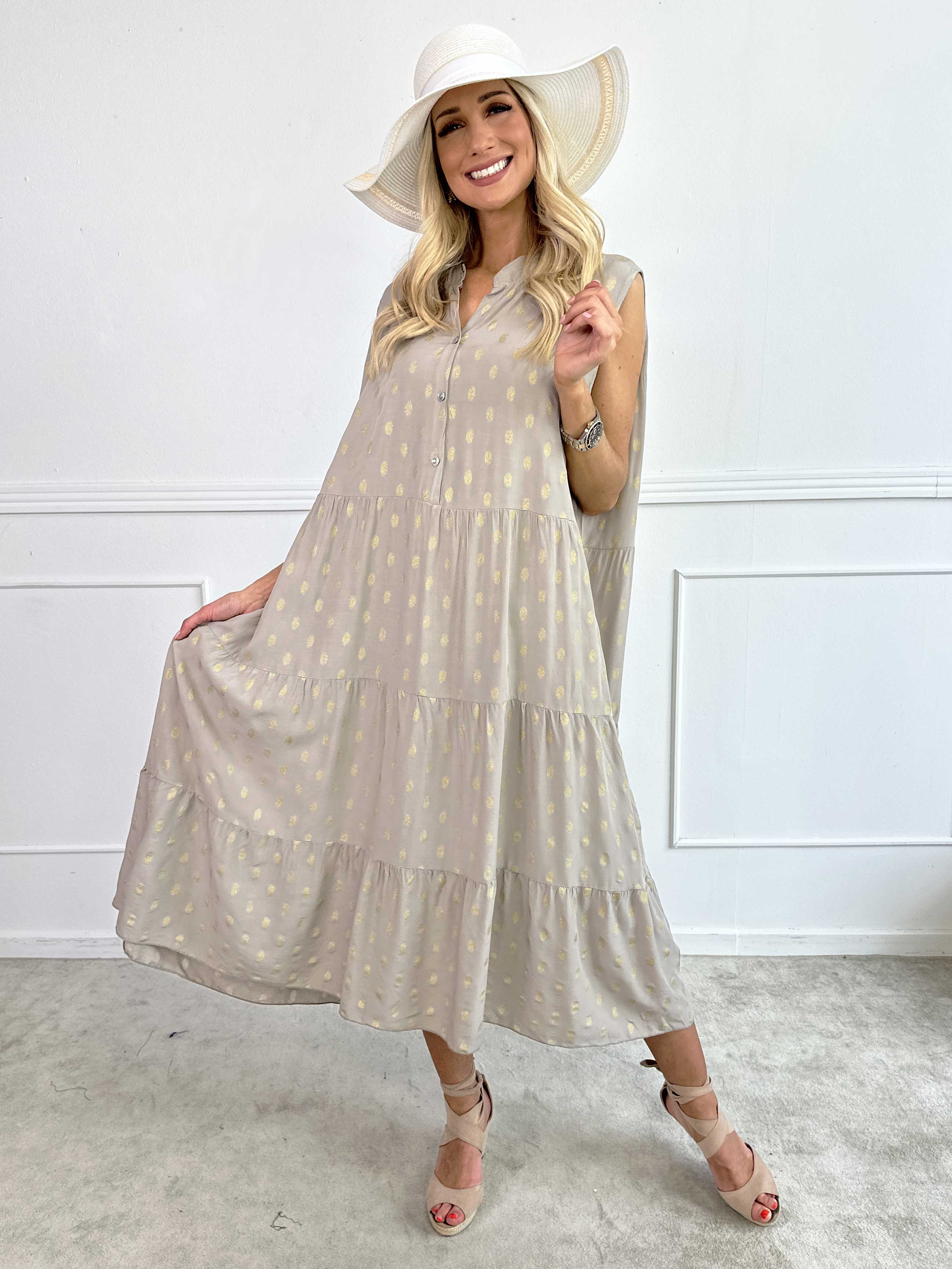 Dotti Gold Sleeveless - Kjole med lag på lag look i viskose