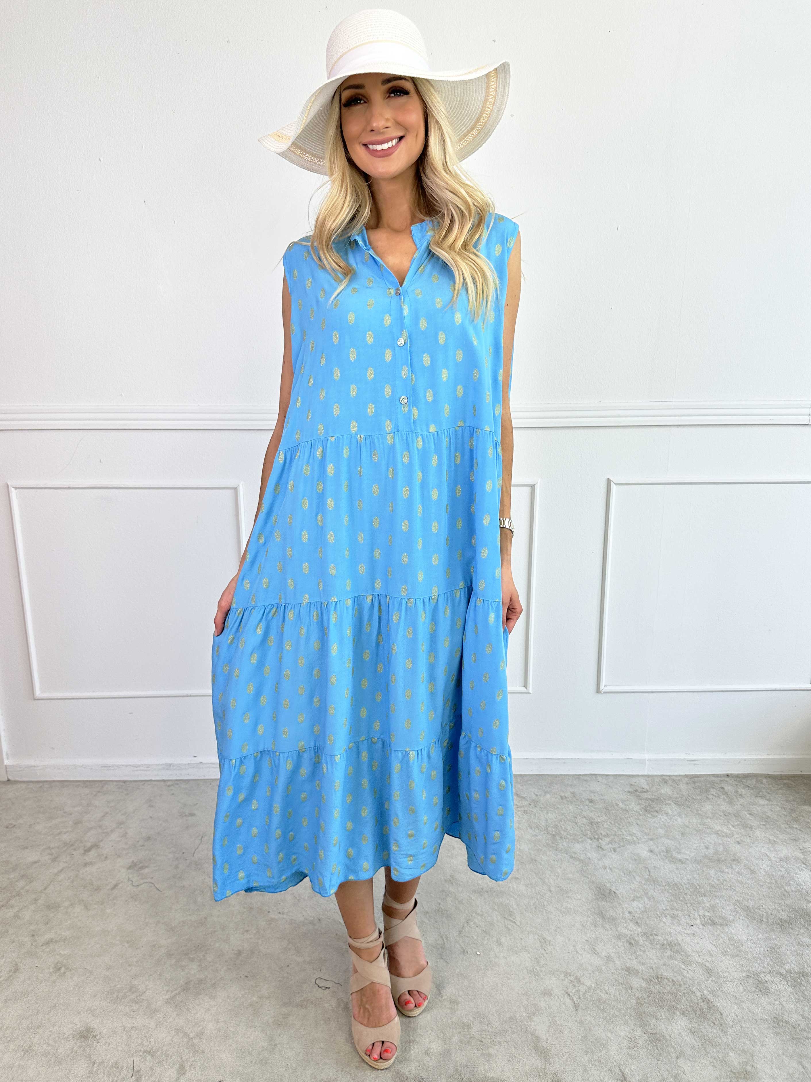 Dotti Gold Sleeveless - Kjole med lag på lag look i viskose