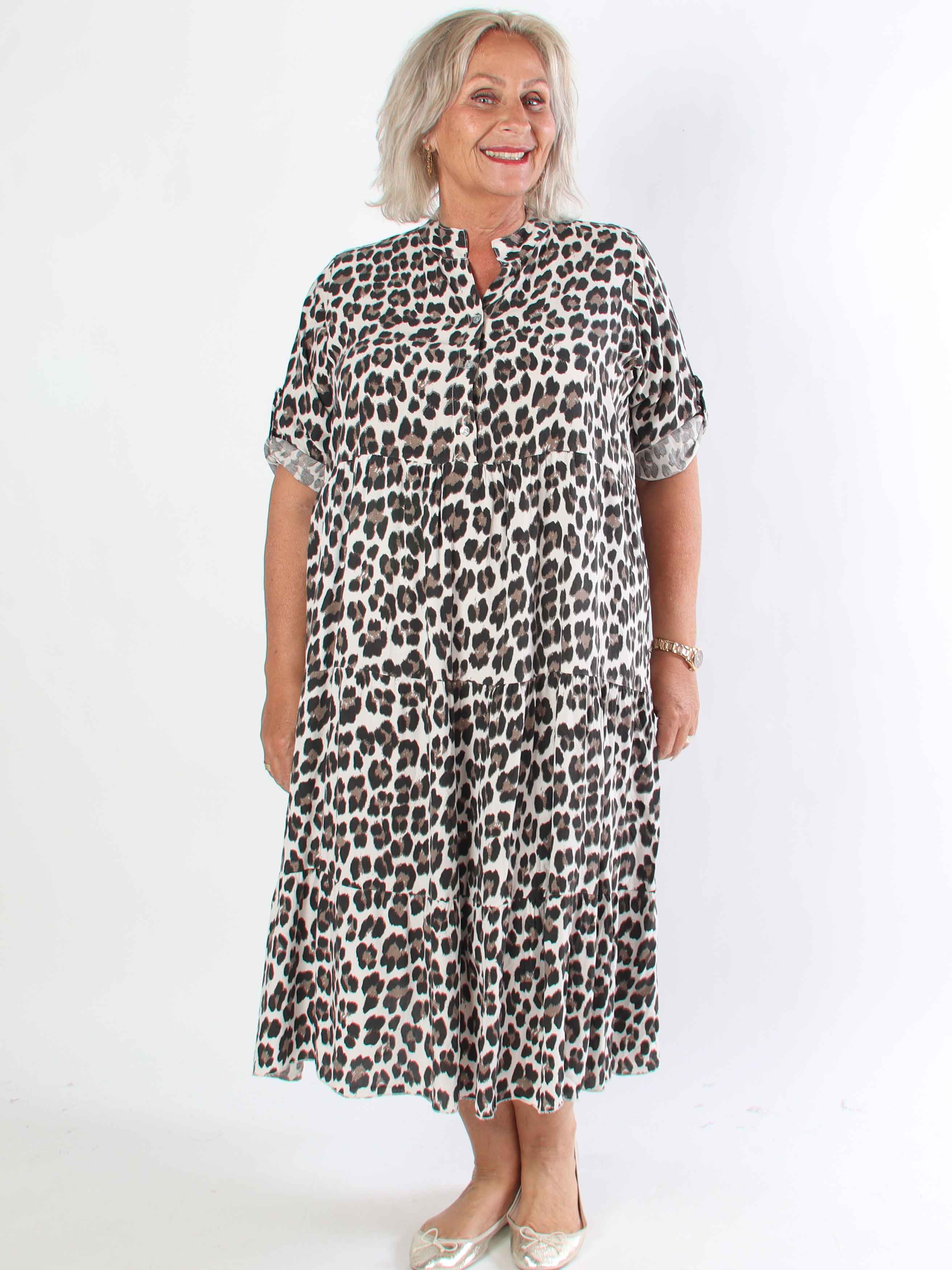 Dotti Leo - Kjole med leopardprint i viskose med lag på lag look