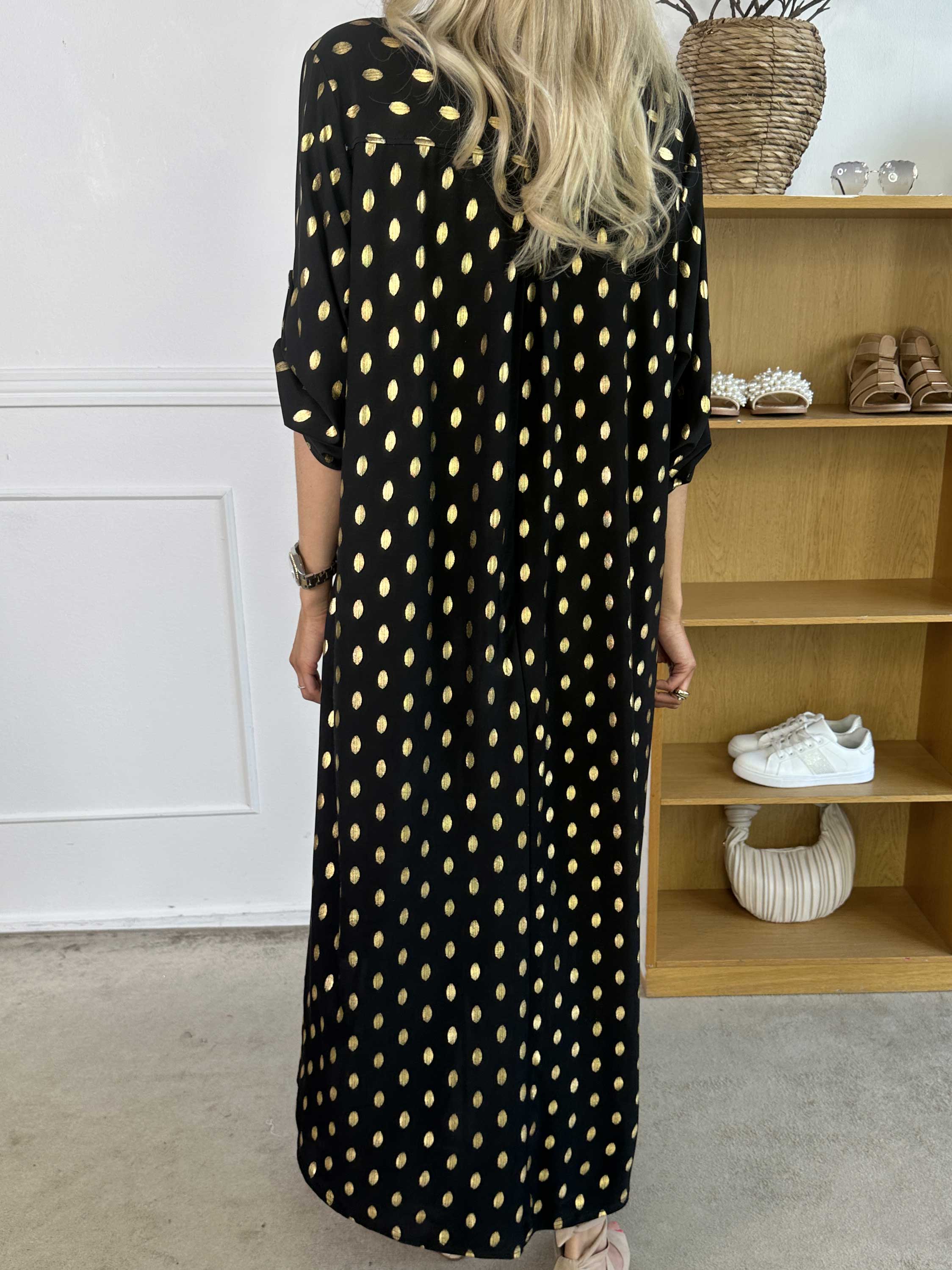 Ebba Gold Dress - Elastisk lang kjole med guld prikker