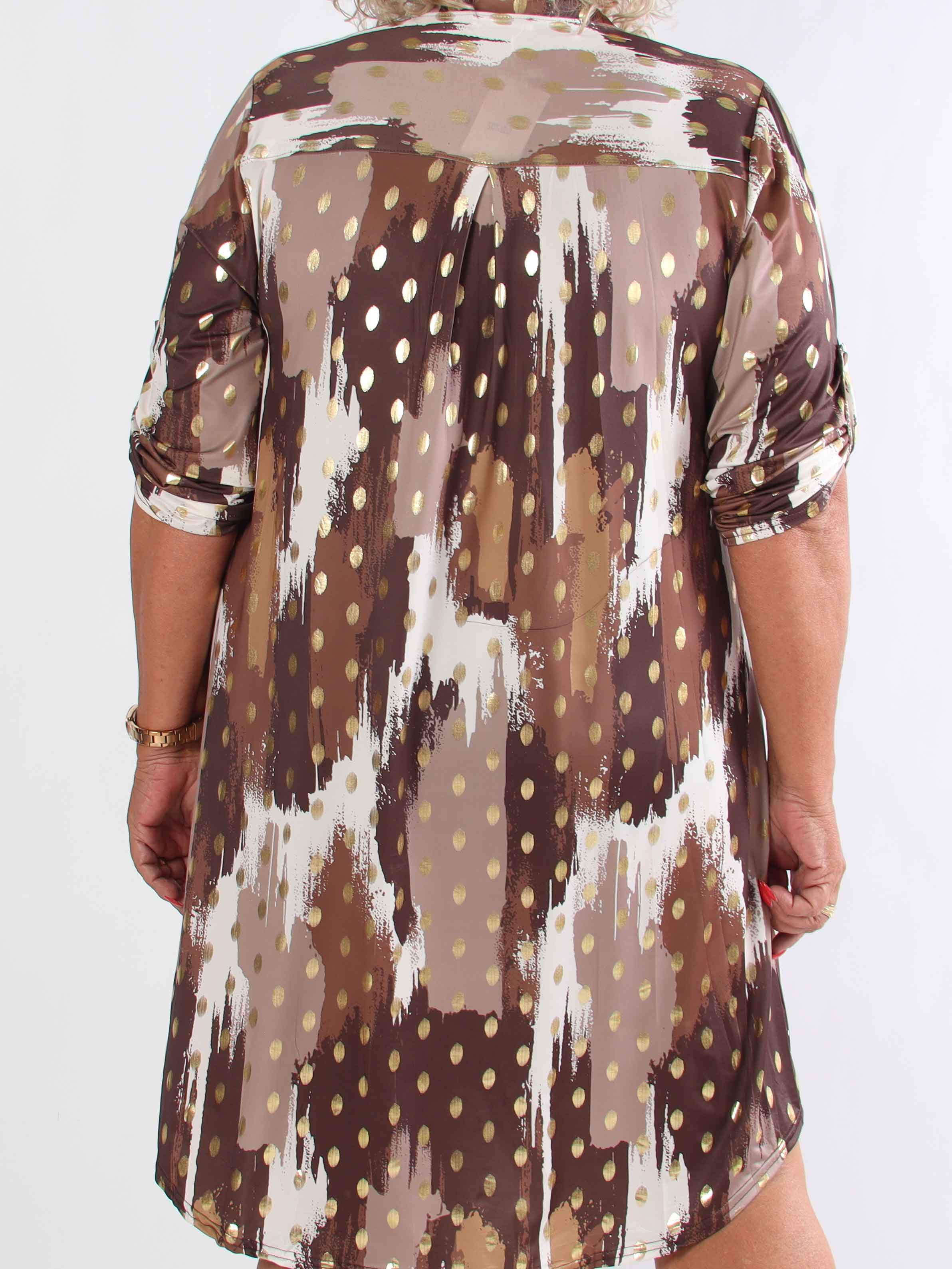 Ebba Paint Long - Elastisk flerfarvet plus size kjole med guld dutter