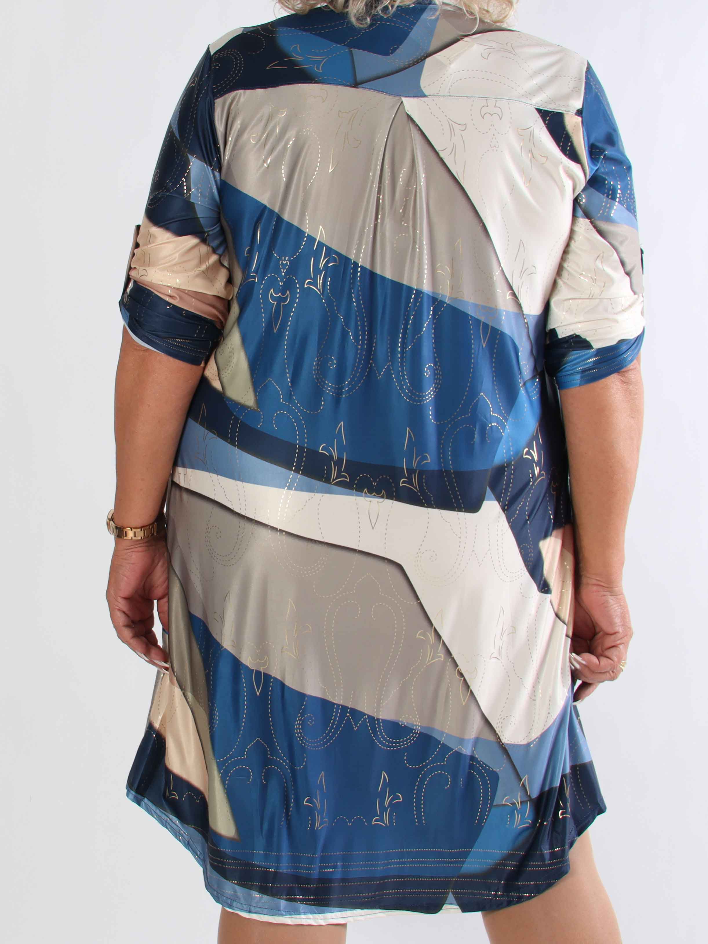 Ebba Abstract Long - Elastisk plus size kjole med fint guld mønster