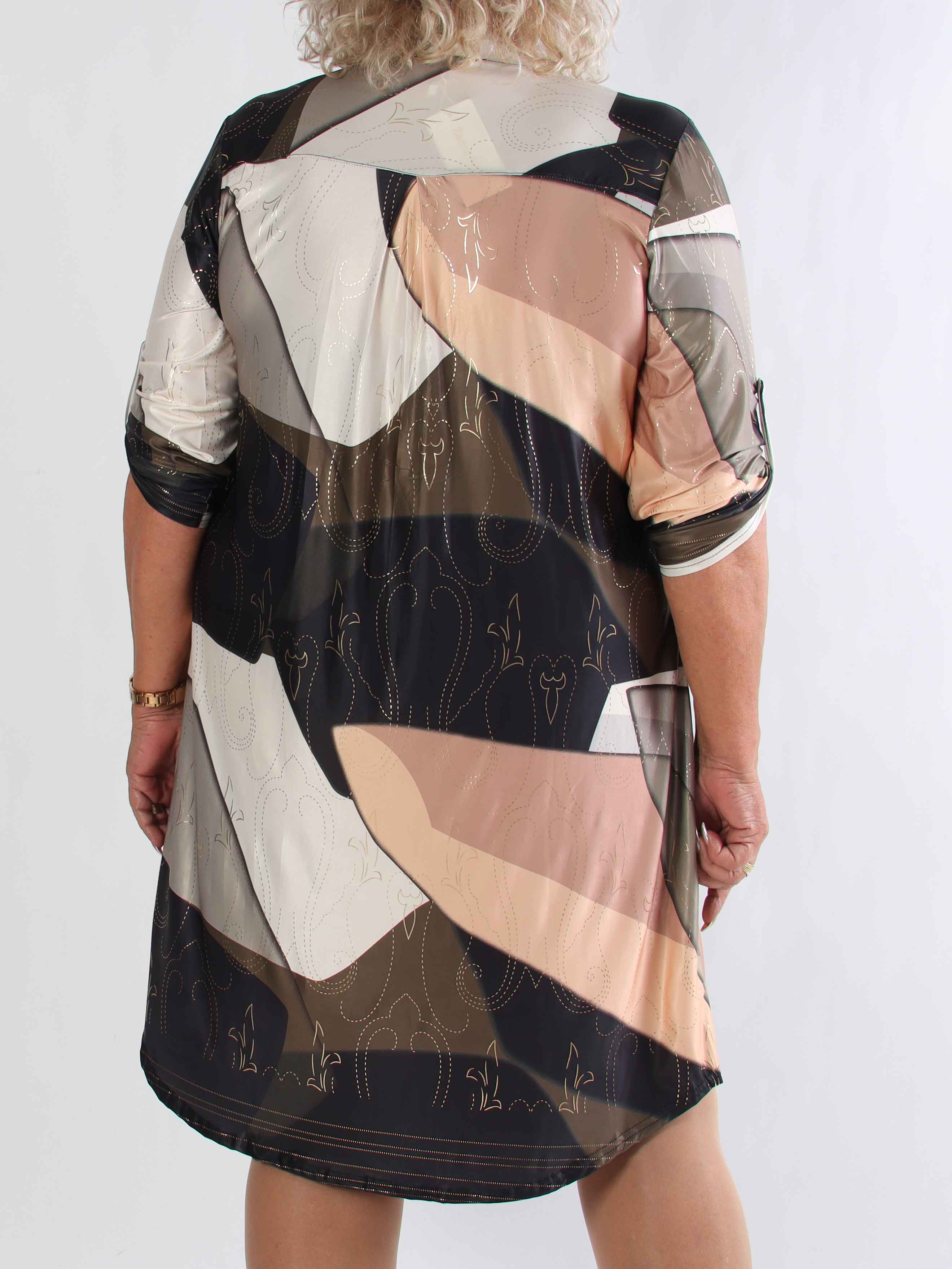Ebba Abstract Long - Elastisk plus size kjole med fint guld mønster
