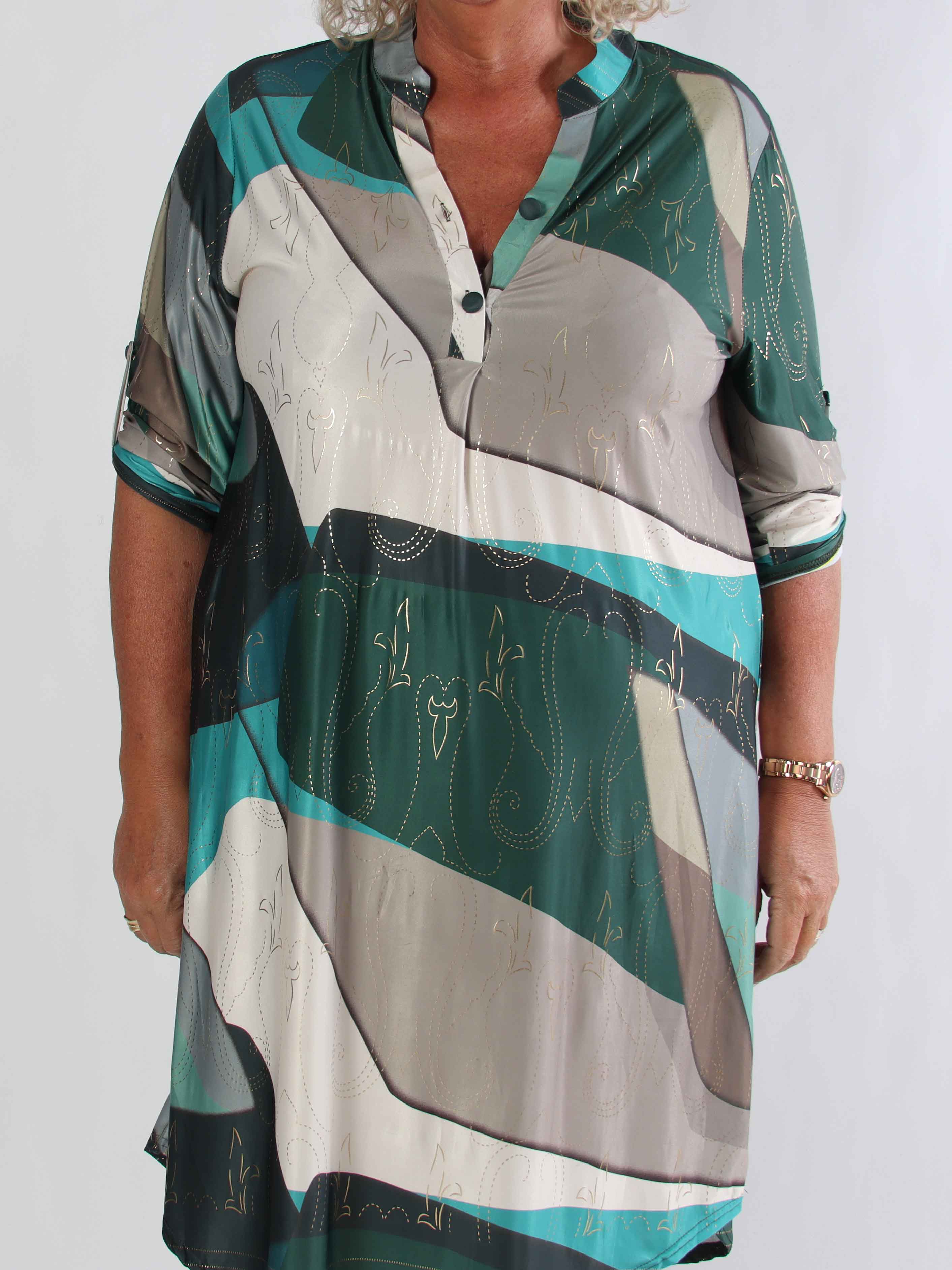 Ebba Abstract Long - Elastisk plus size kjole med fint guld mønster