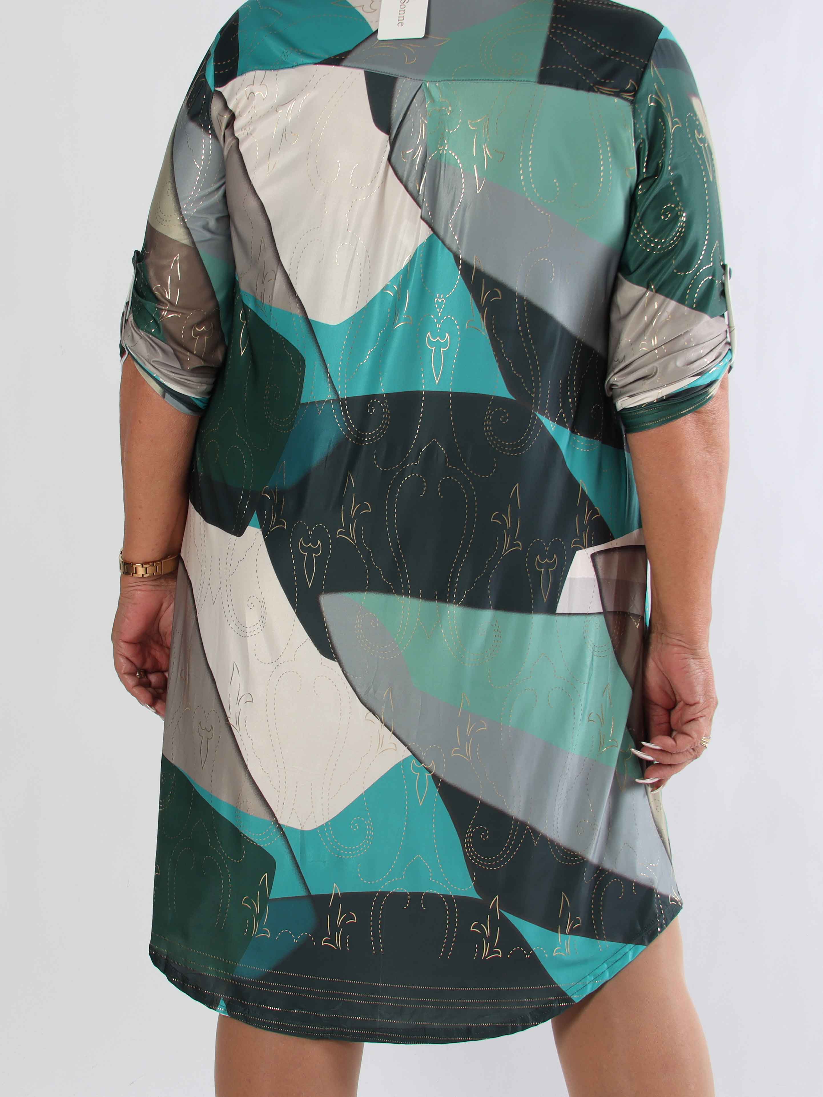 Ebba Abstract Long - Elastisk plus size kjole med fint guld mønster