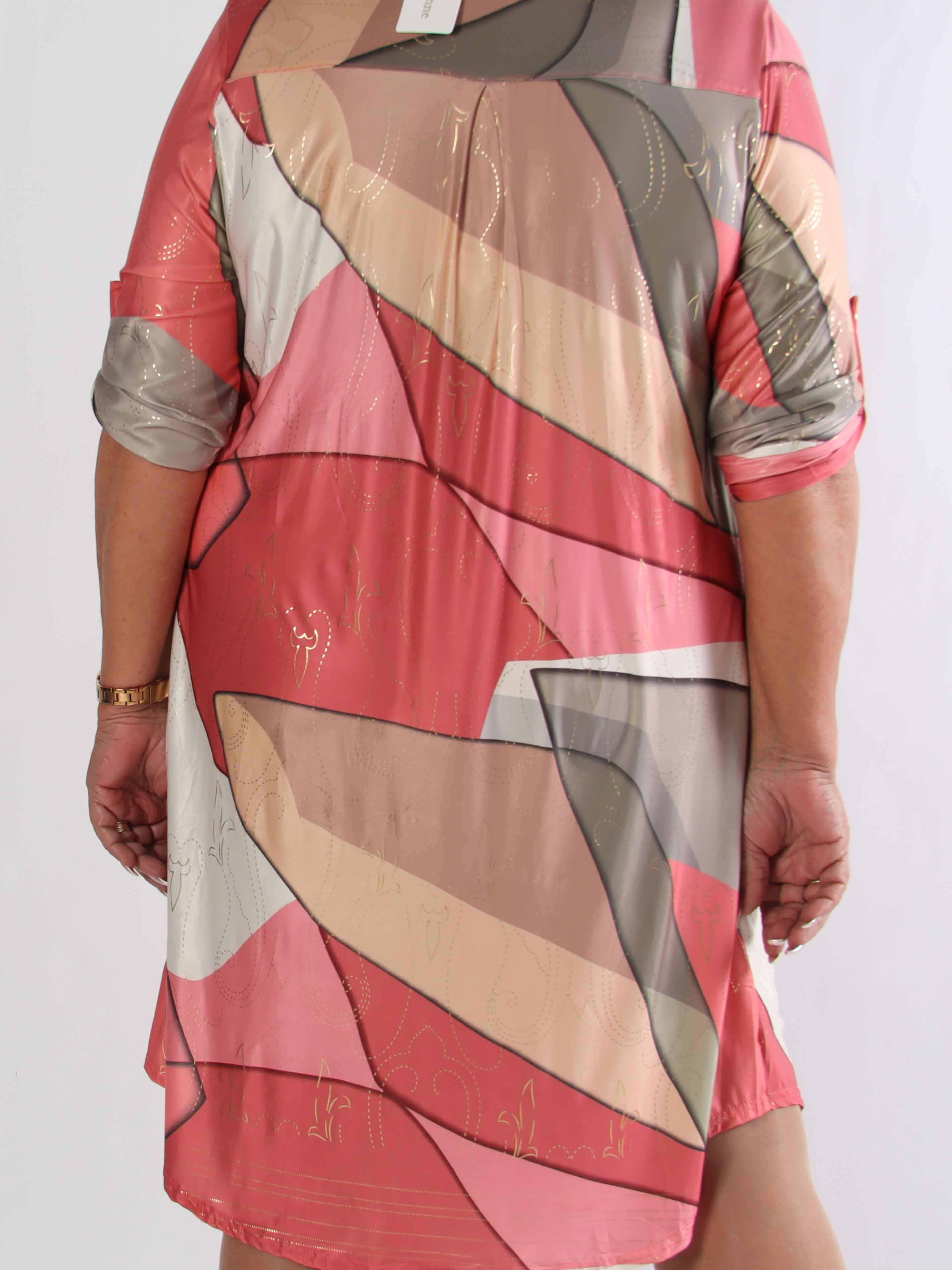 Ebba Abstract Long - Elastisk plus size kjole med fint guld mønster