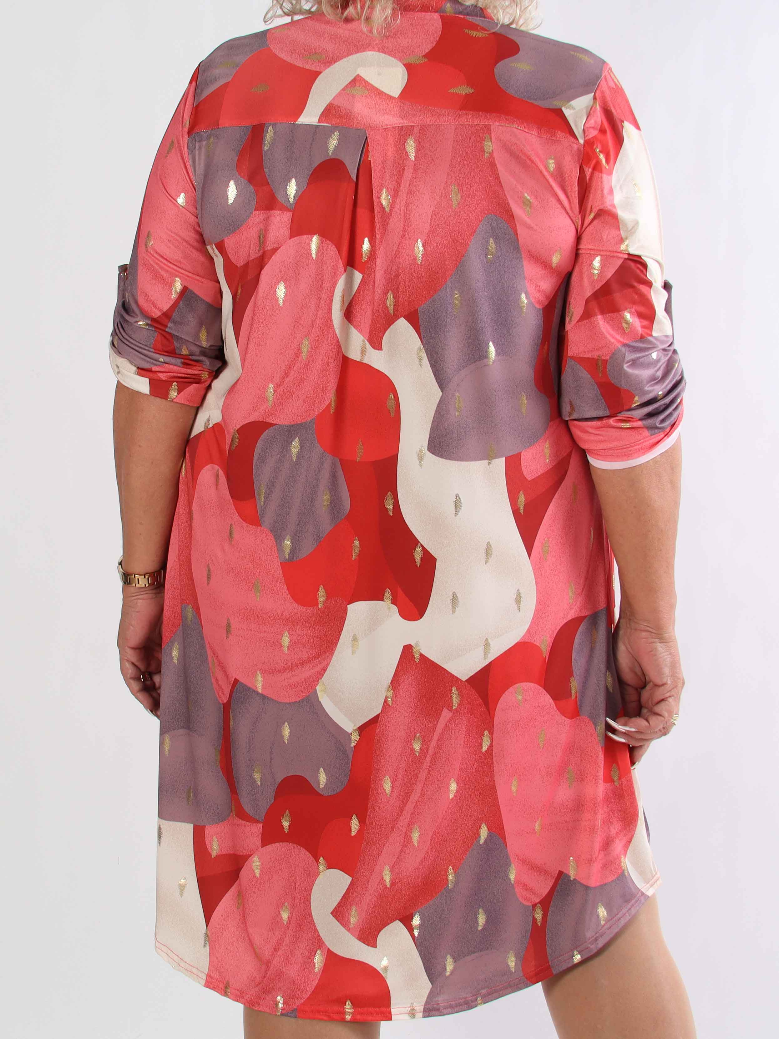 Ebba Glow Gold - Flerfarvet elastisk plus size kjole med guld detaljer