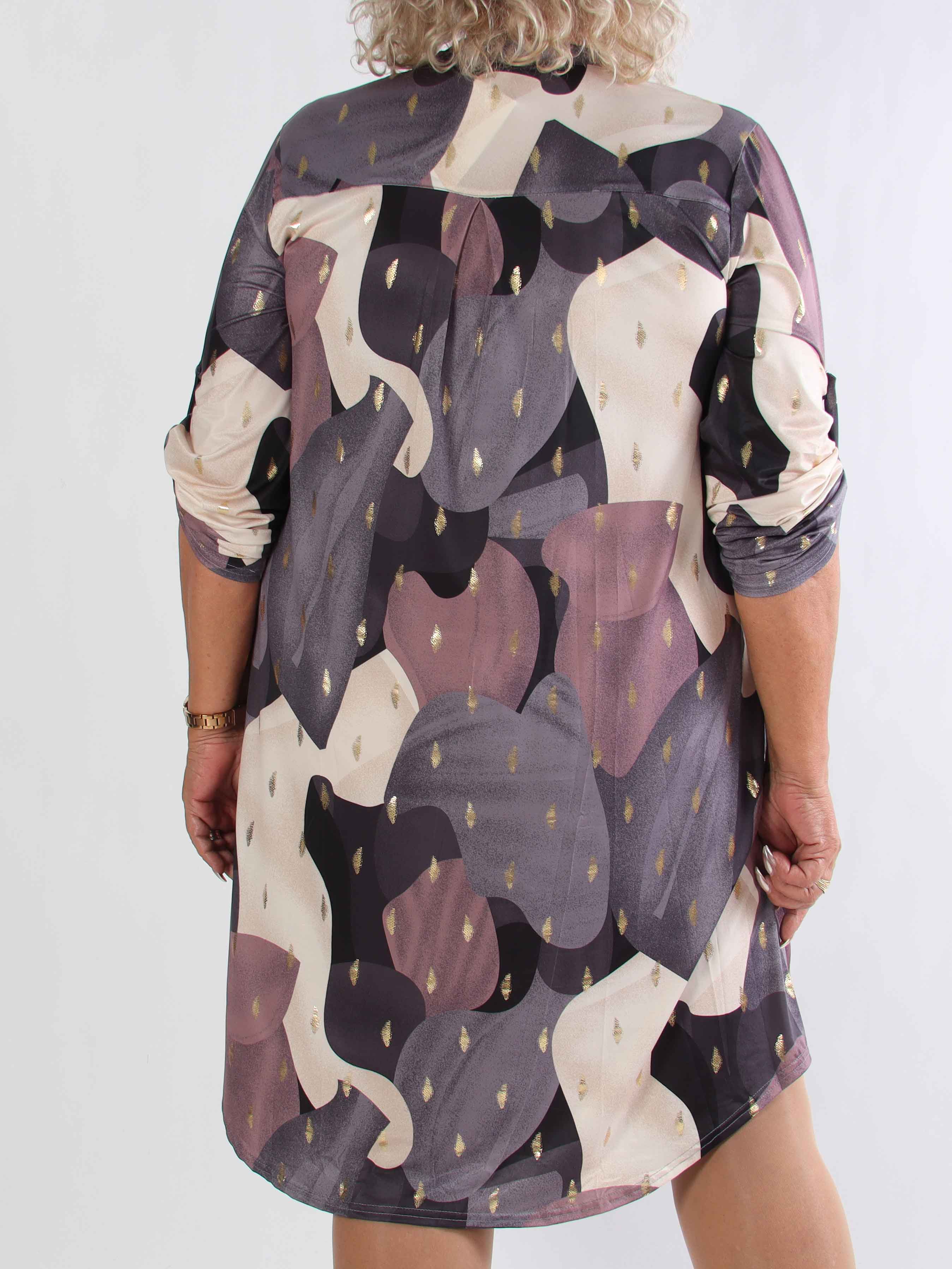 Ebba Glow Gold - Flerfarvet elastisk plus size kjole med guld detaljer