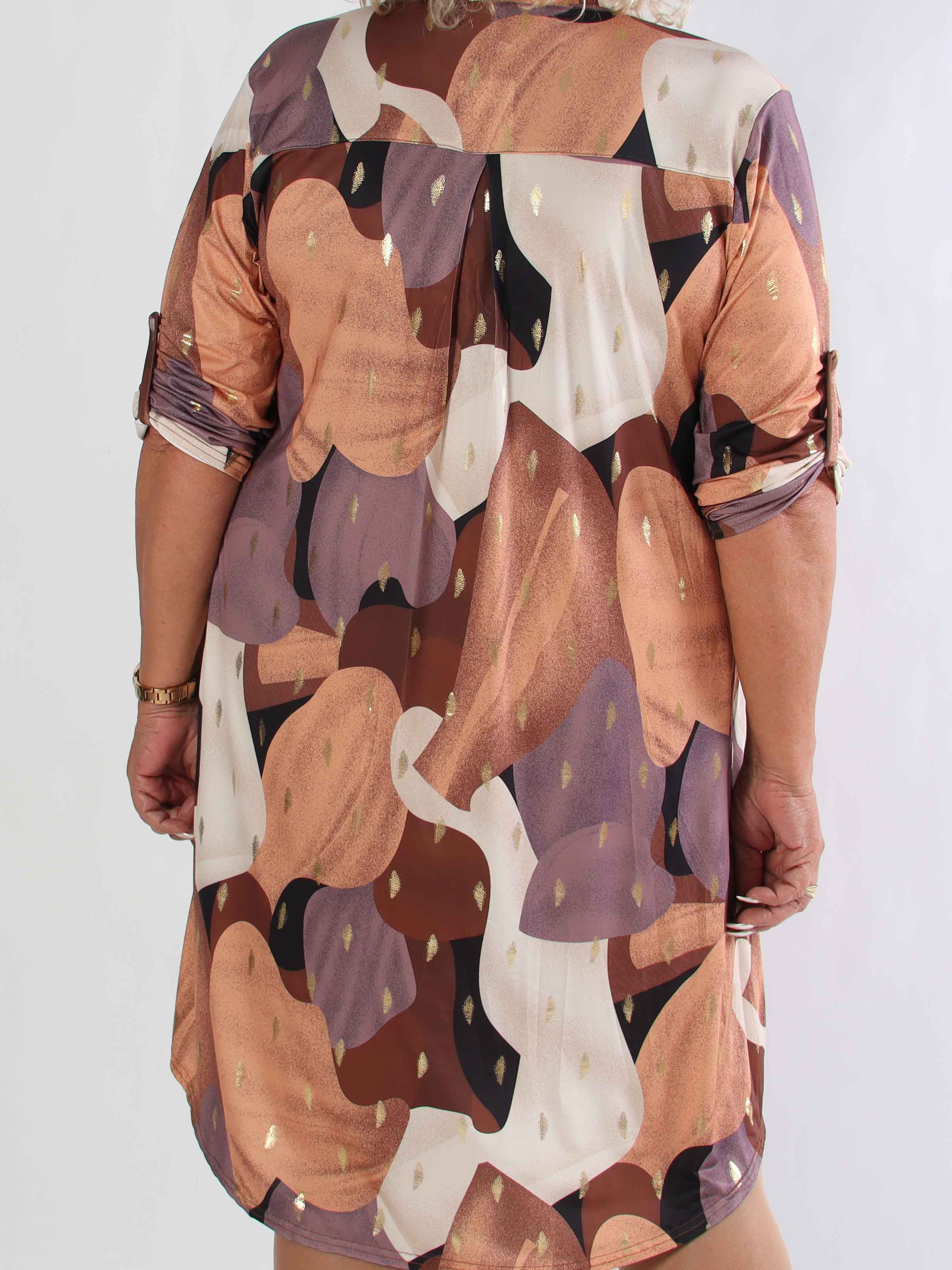 Ebba Glow Gold - Flerfarvet elastisk plus size kjole med guld detaljer